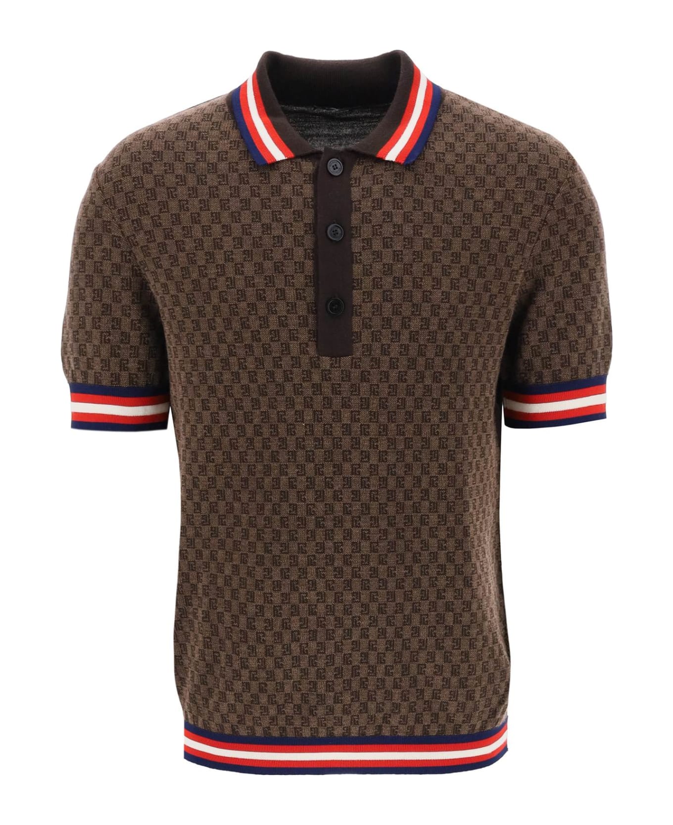 Balmain Mini Monogram Jacquard Polo Shirt - Brown