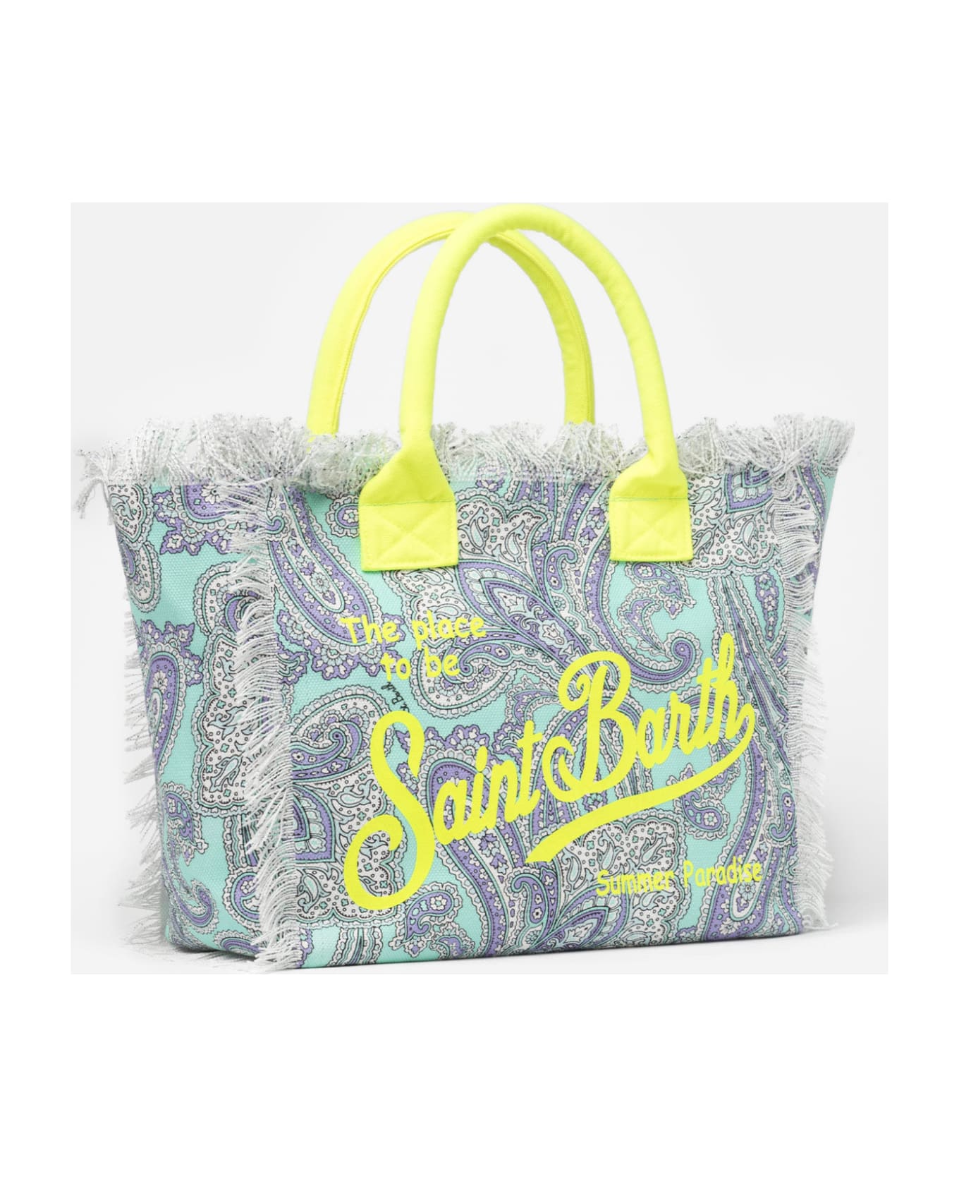 MC2 Saint Barth Cotton Canvas Tote Bag With Paisley Print - GREEN