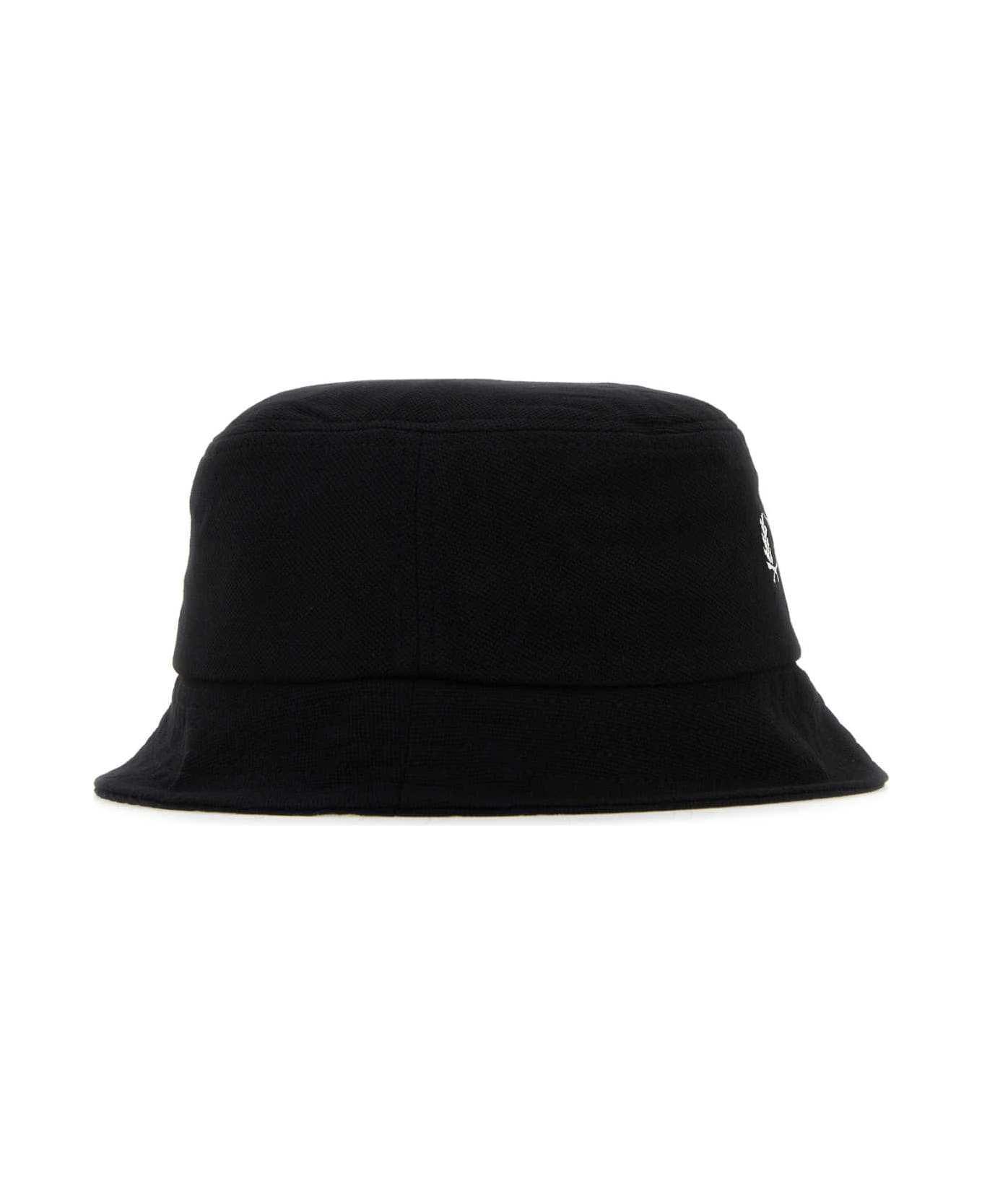 Fred Perry Black Piquet Bucket Hat - BLACKSNOWWHITECF