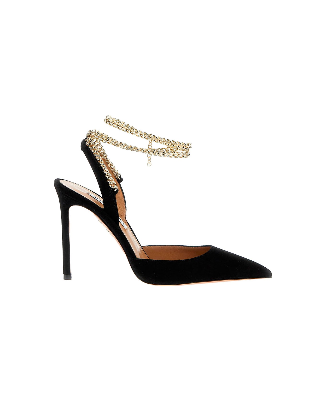 Aquazzura Black Slingback Pumps With Chain Ankle Strap In Leather Woman - Black ハイヒール