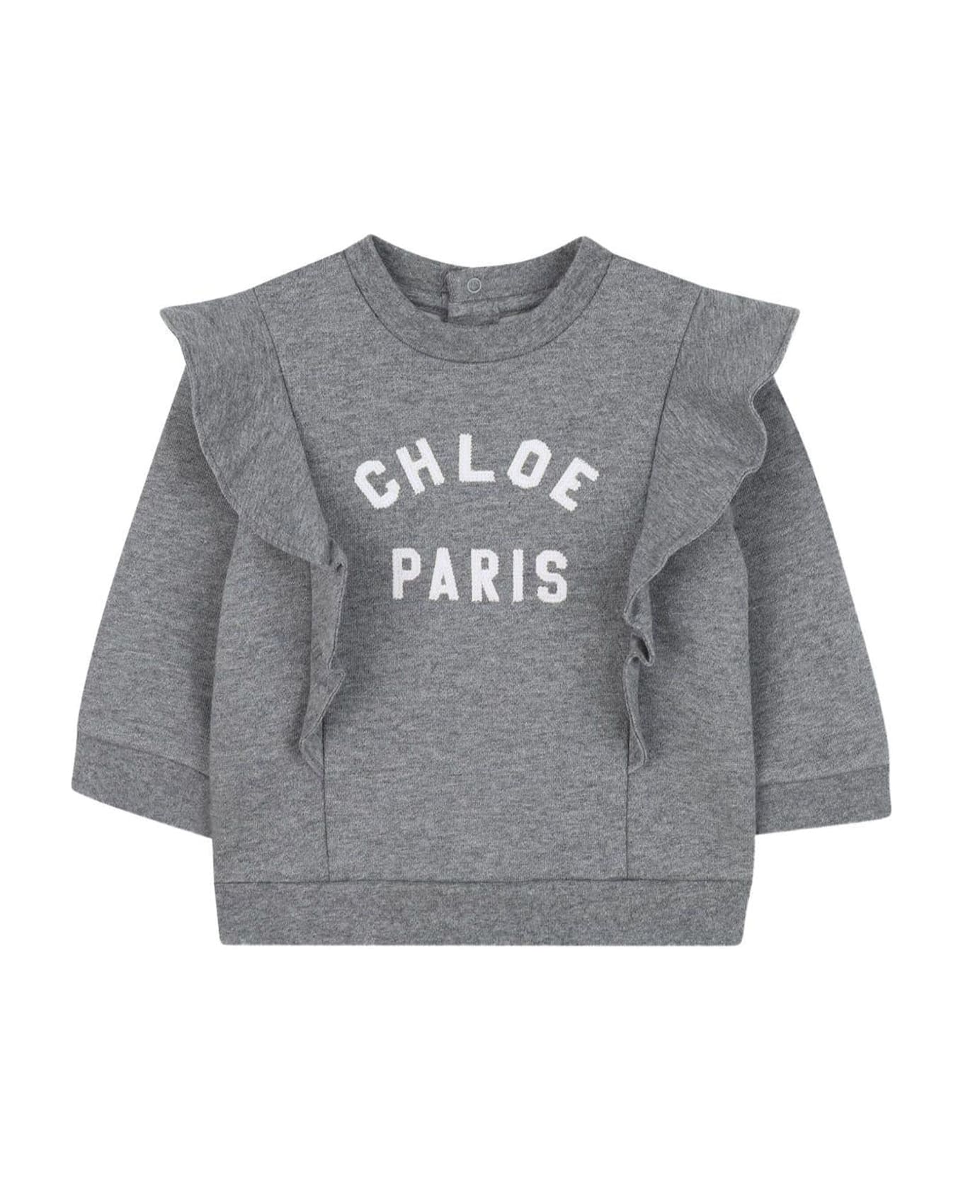 Chloé Grey Sweatshirt For Baby Girl With Logo - Grey