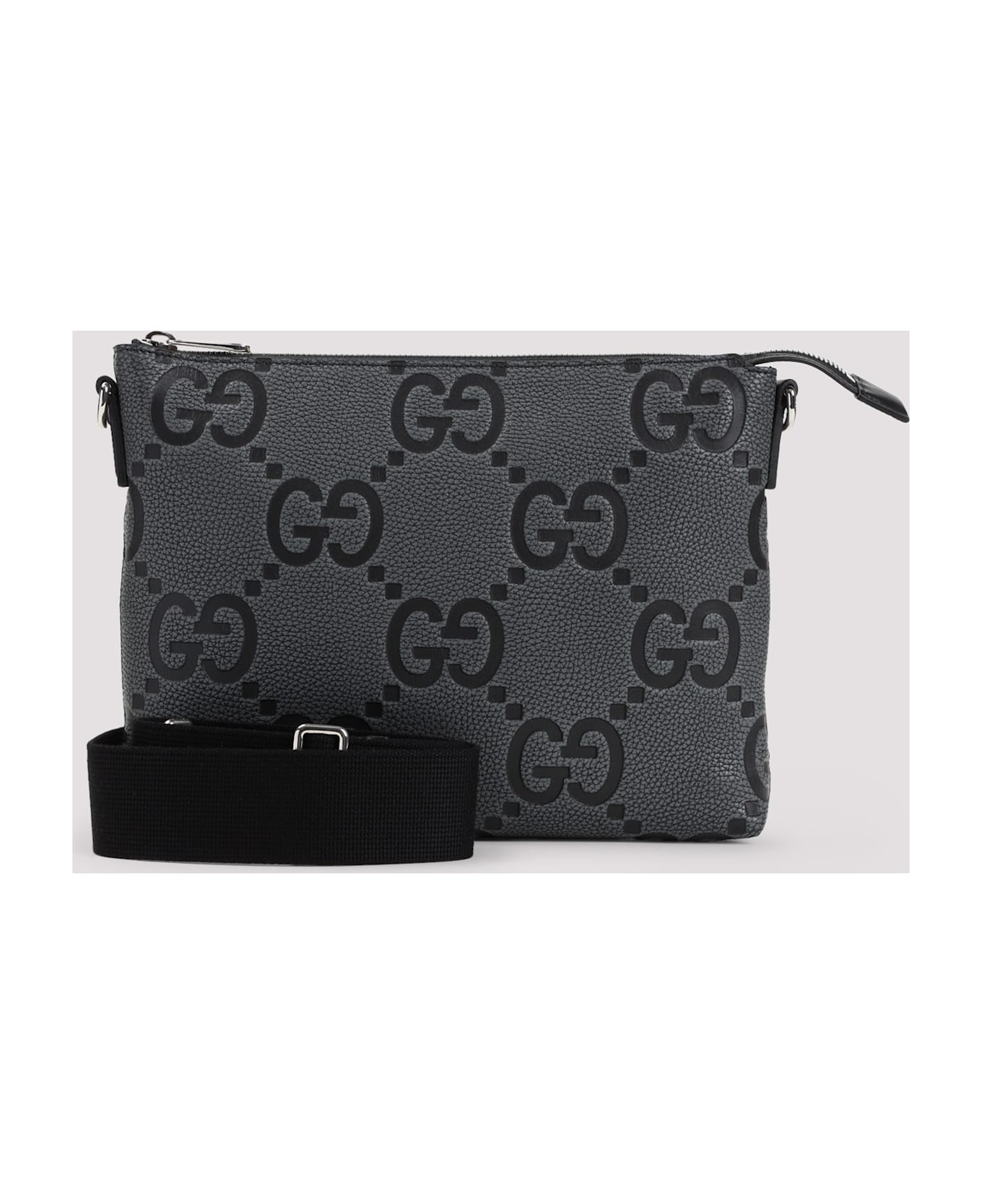 Gucci Dark Grey Leather Jumbo Gg Medium Messenger Bag - Graph Blk Blk