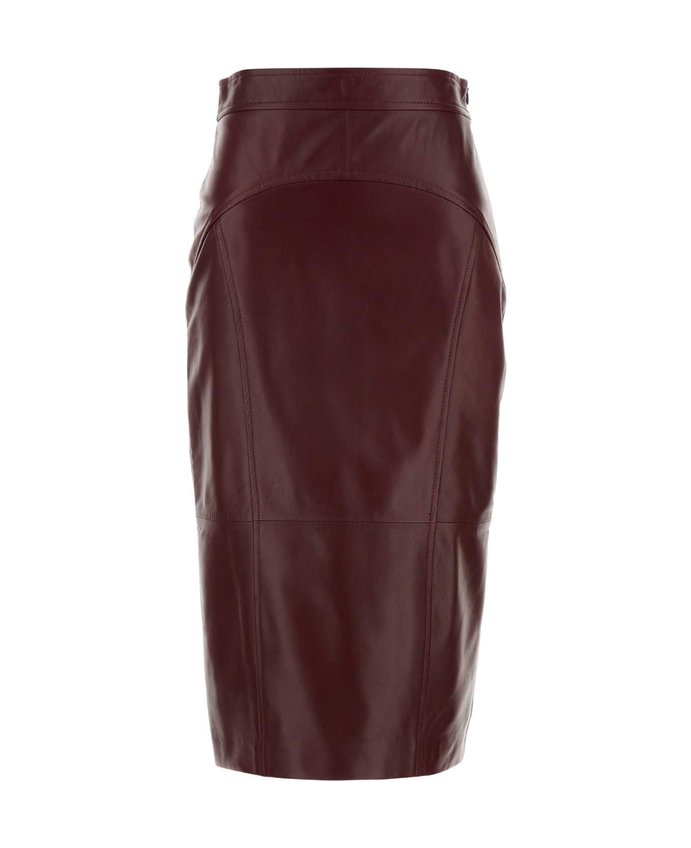 Max Mara Studio Burgundy Leather Taiga Skirt - BORDEAUX