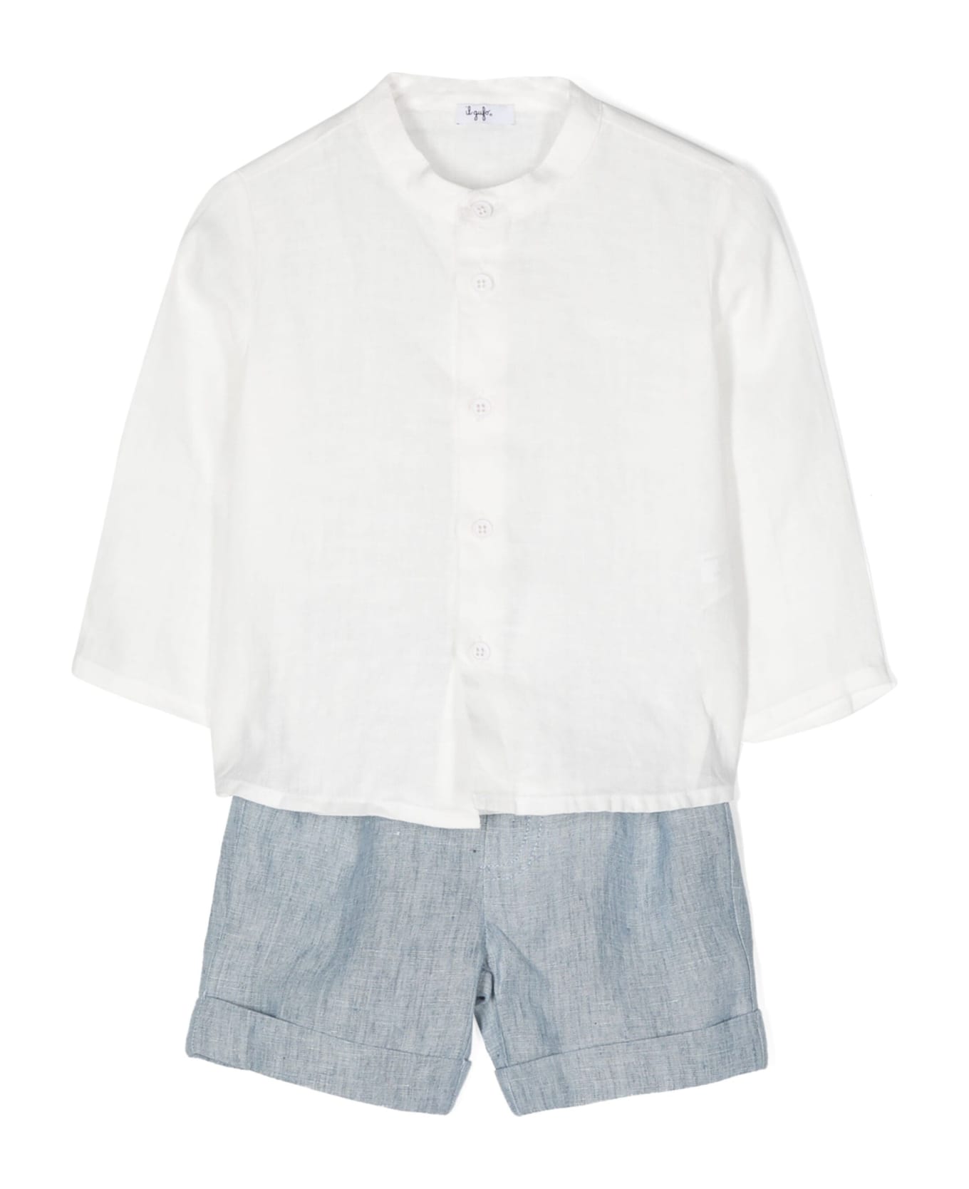 Il Gufo Light Blue And White Linen Two Piece Set - White ボトムス