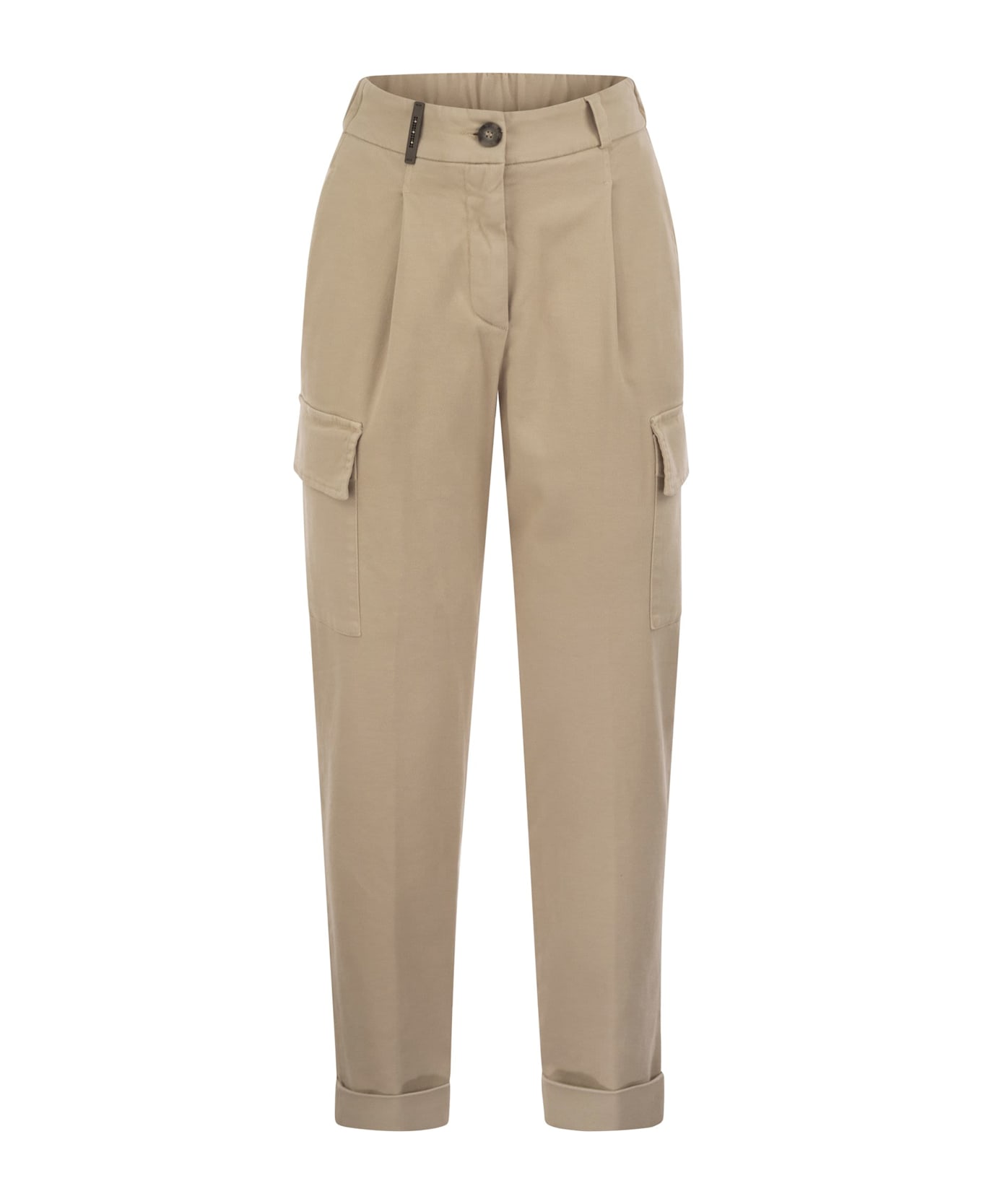 Peserico Cargo Carrot Trousers In Cotton Gabardine - Light Brown