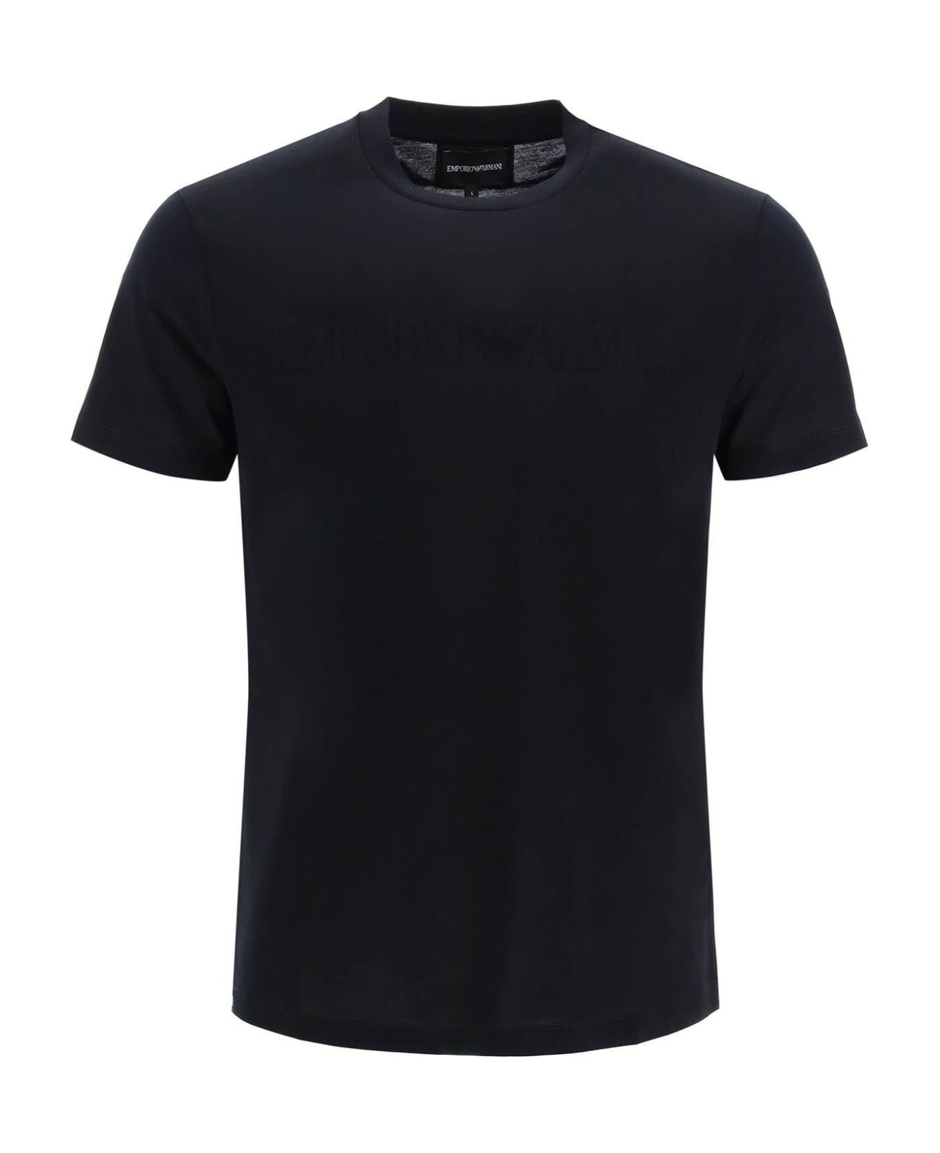 Emporio Armani Cotton T-shirt With Jacquard Logo - BLU NAVY LOGO
