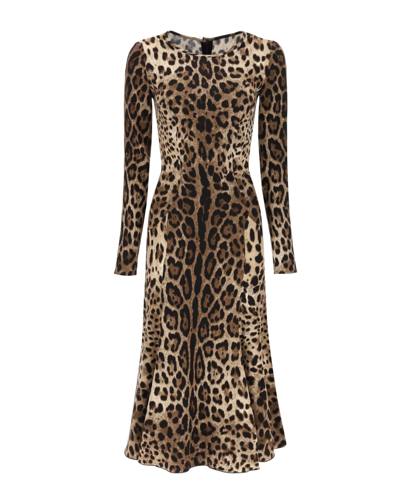 Dolce & Gabbana Leopard Print Viscose Midi Dress - Brown