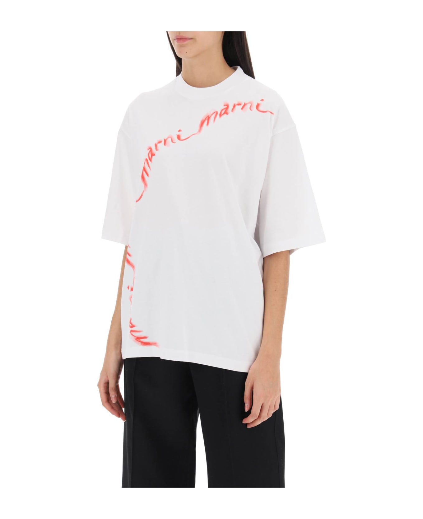 Marni White T-shirt With Logo In Organic Cotton - LILY WHITE (White)