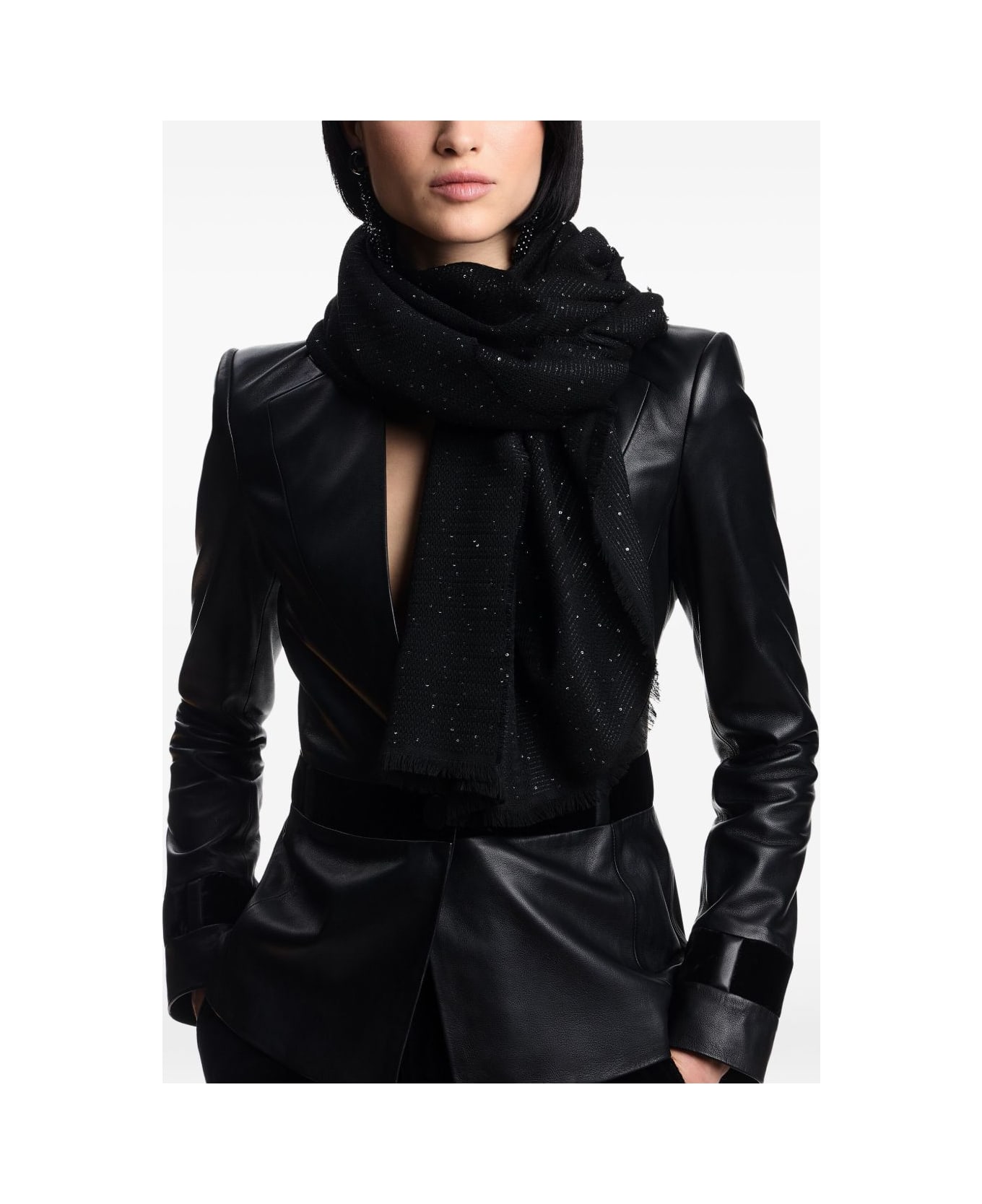 Emporio Armani Wool Blend Stole - Black