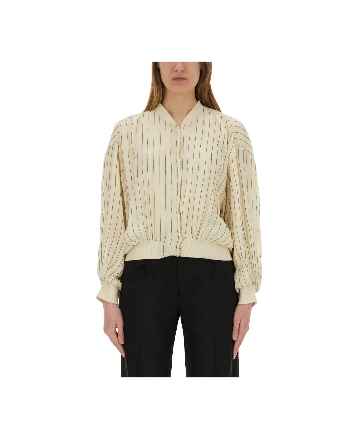 Alysi Silk Bomber Jacket - IVORY