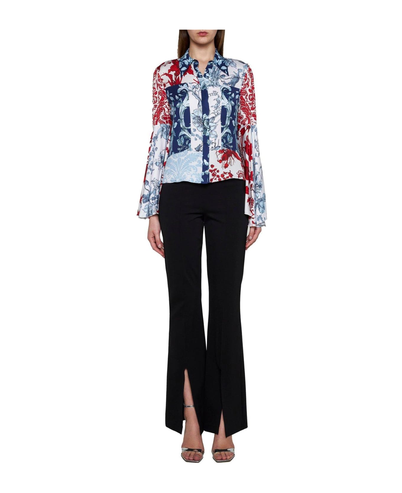 Alice + Olivia Willa Floral-printed Bell-sleeved Blouse - Blue ブラウス