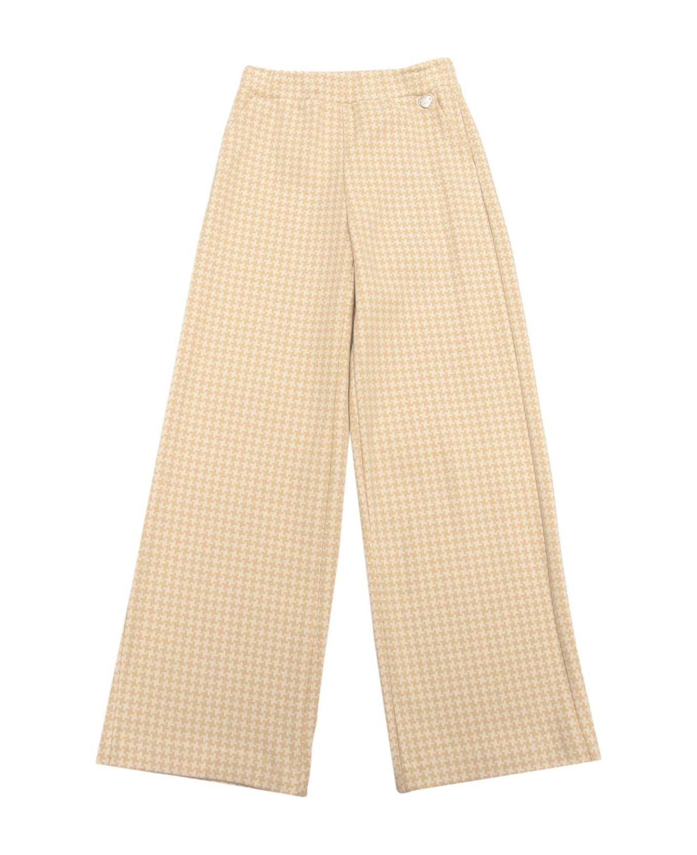 Monnalisa Knitted Palazzo Trousers - Bianco Panna Beige ボトムス