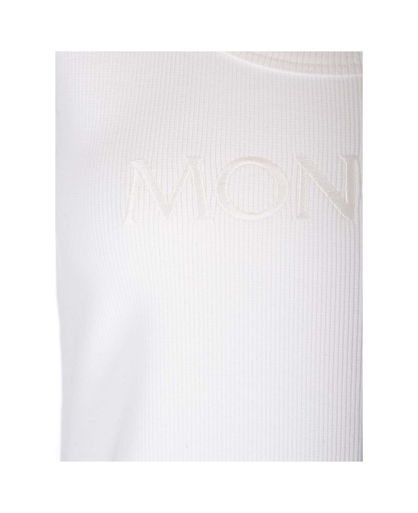 Moncler Ribbed Tank Top With Embroidered Logo - Beige タンクトップ