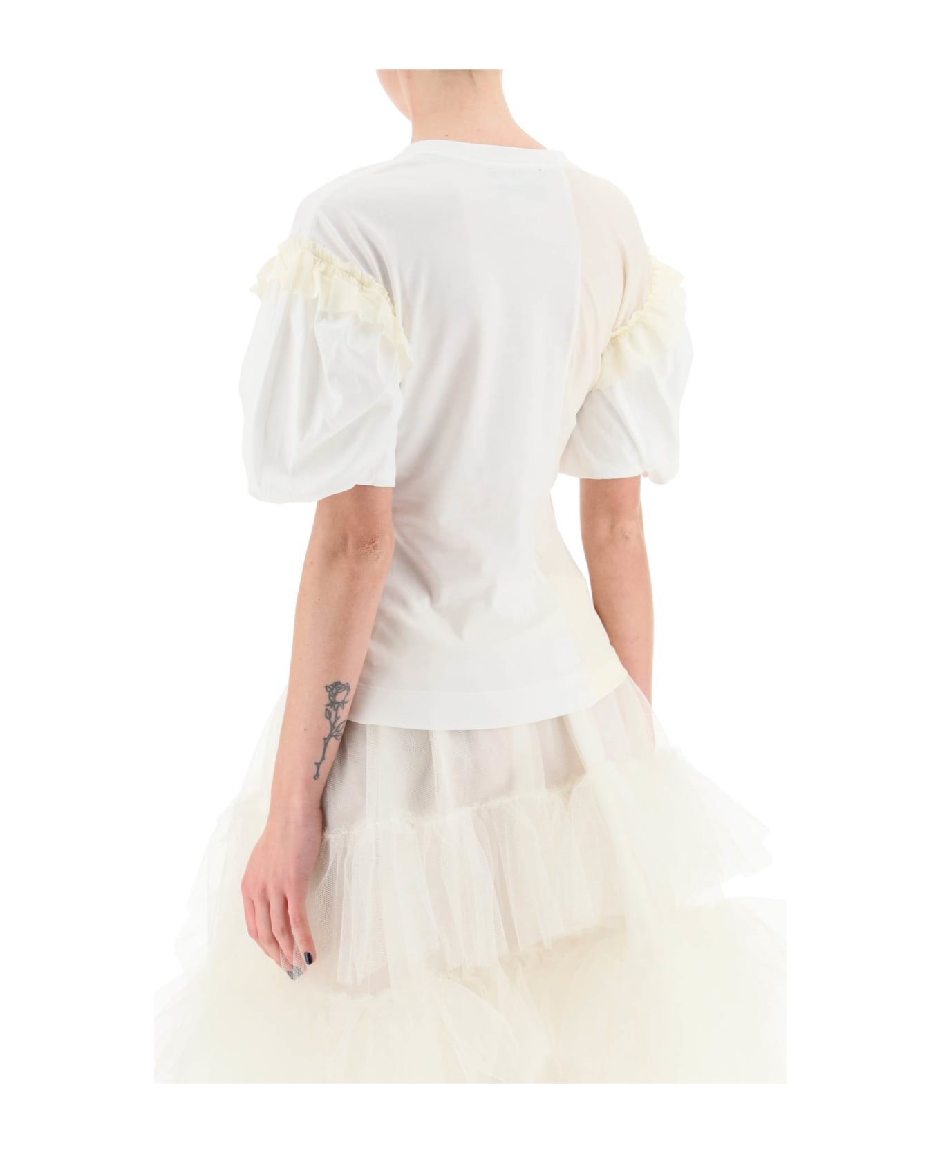 Simone Rocha Ruffled Jersey And Organdie T-shirt - WHITE CREAM (White)