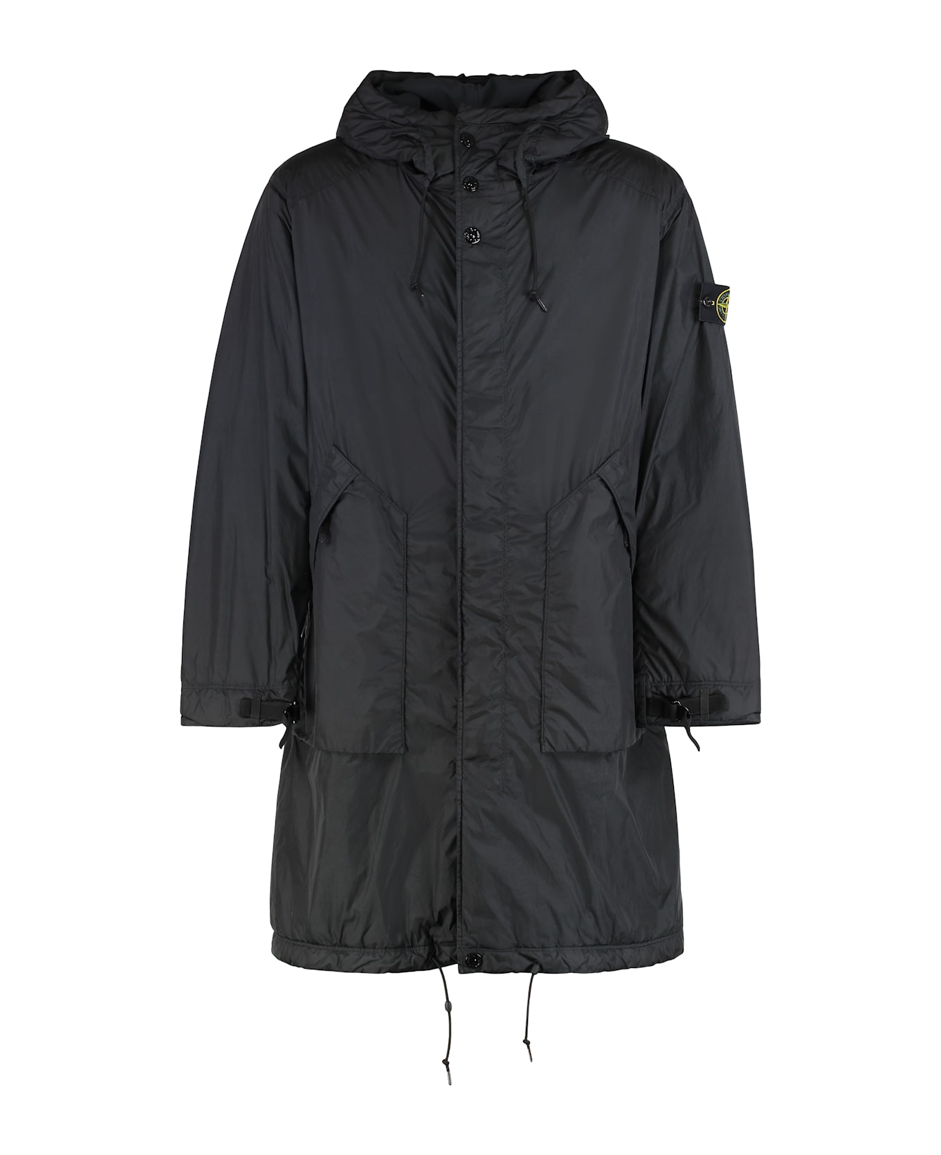 Stone Island Long Parka With Hood In Nylon - black