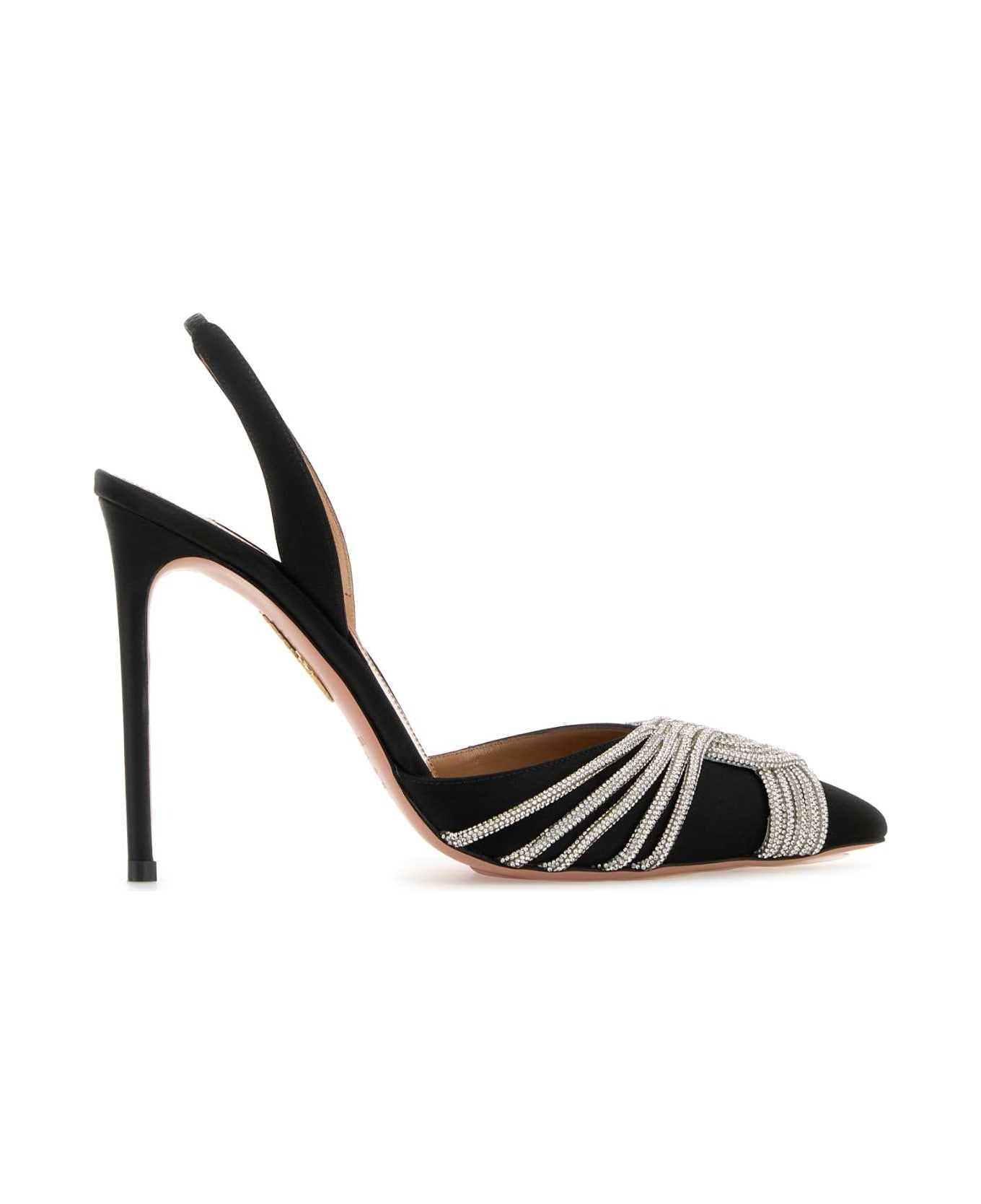 Aquazzura Black Satin Gatsby Sling 105 Pumps - BLACK