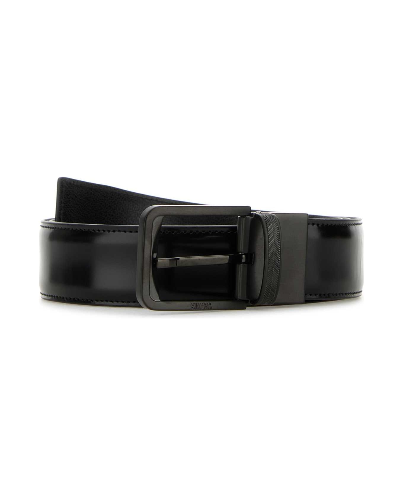 Zegna Black Leather Reversible Belt - NER