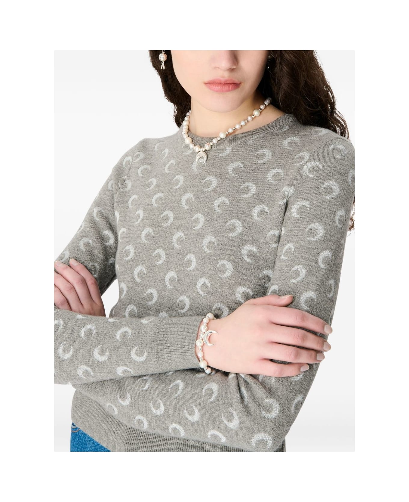 Marine Serre Moon Wool Blend Cardigan - Light Grey