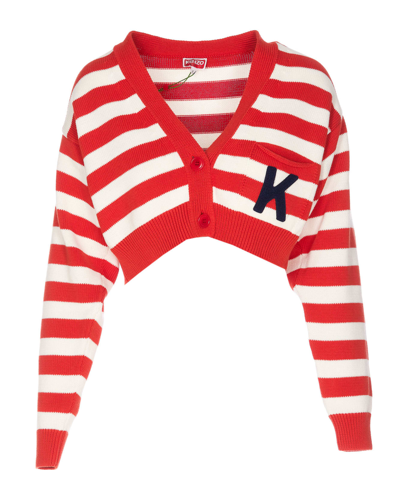 Kenzo Nautical Striped Cardigan - ORANGE/WHITE