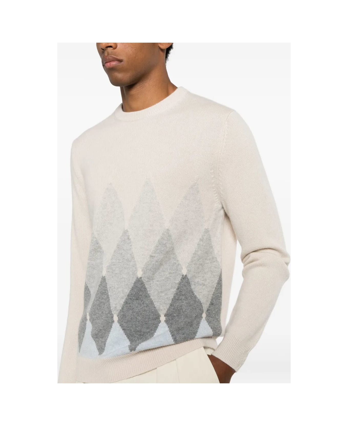 Ballantyne R Neck Pullover - White L. Blu Grey L. Grey L. Grey