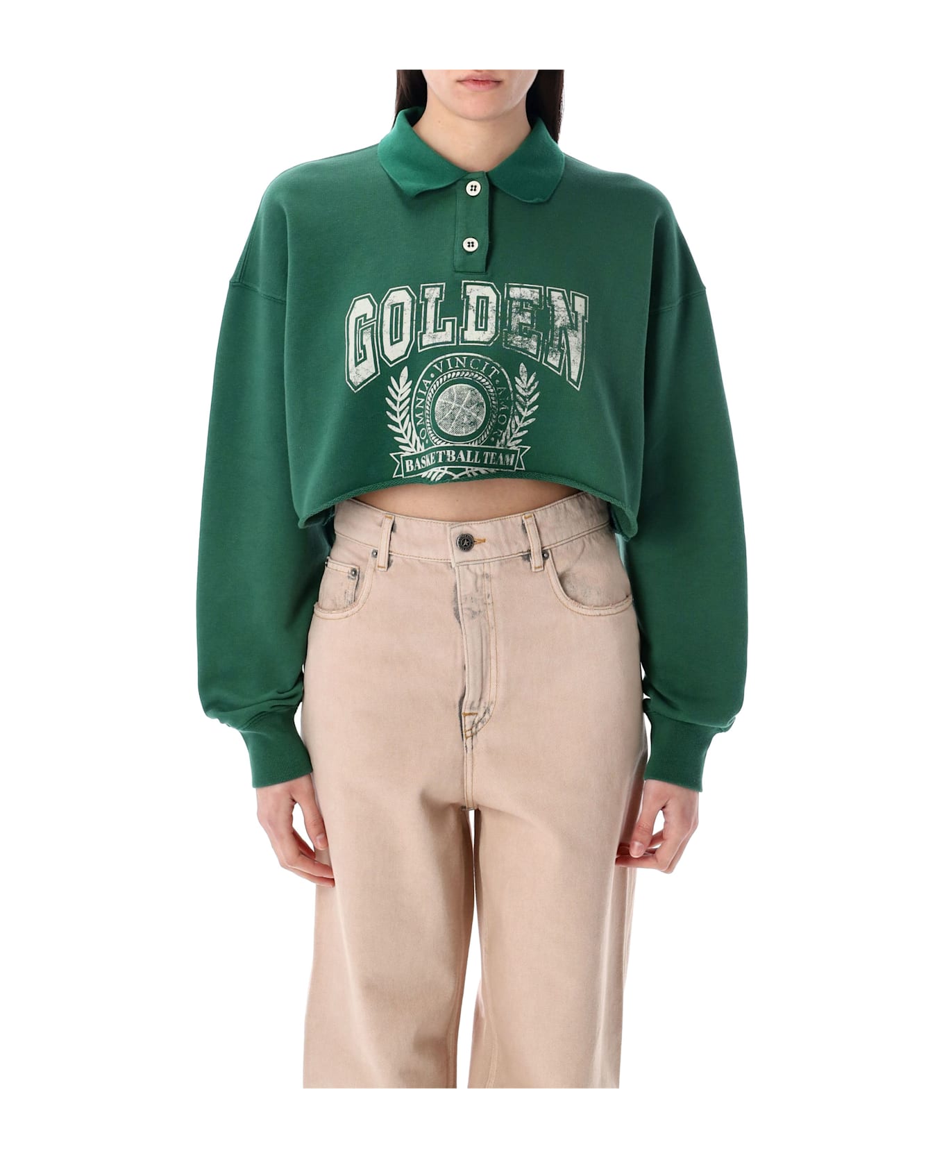 Golden Goose Cropped Fleece Polo - GREEN
