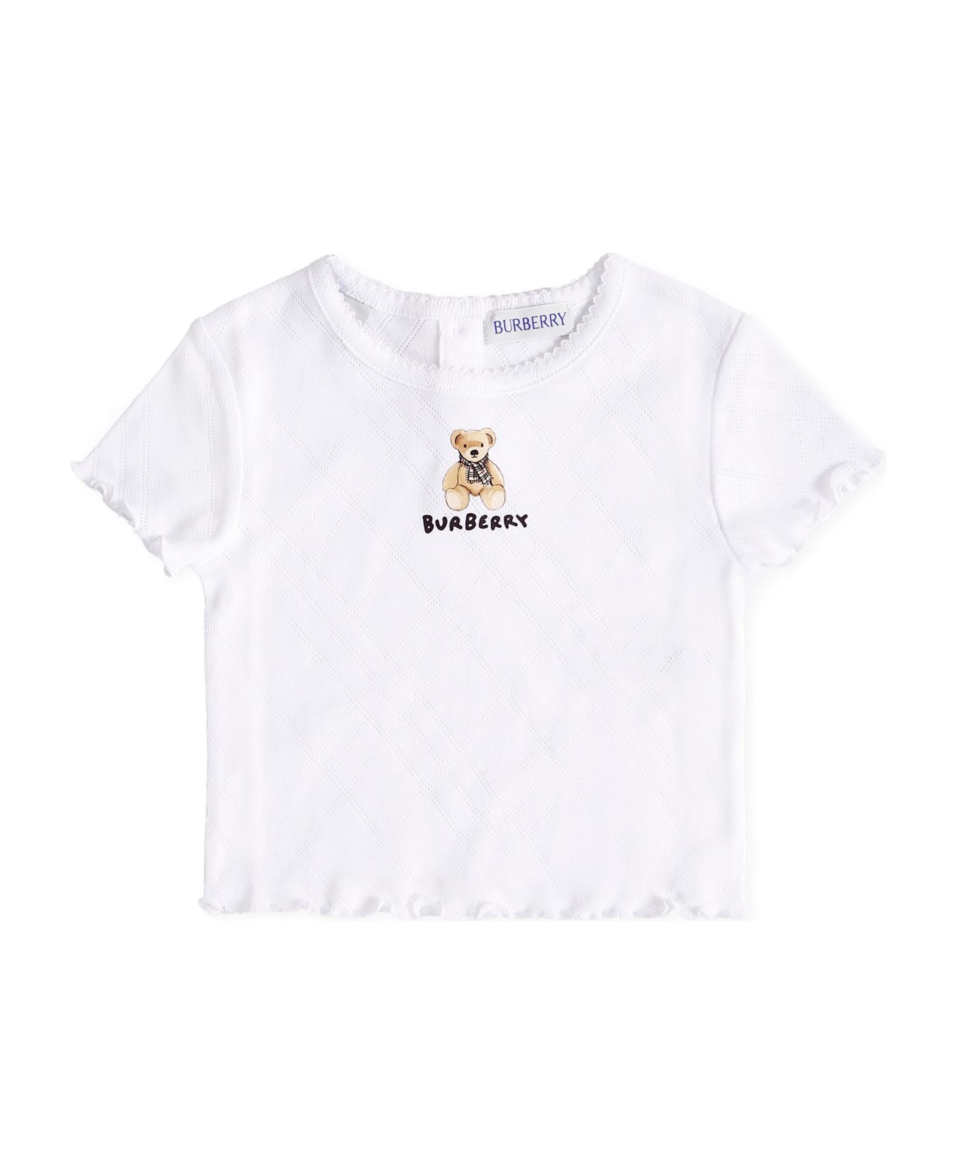 Burberry White T-shirt For Baby Girl With Teddy Bear - White