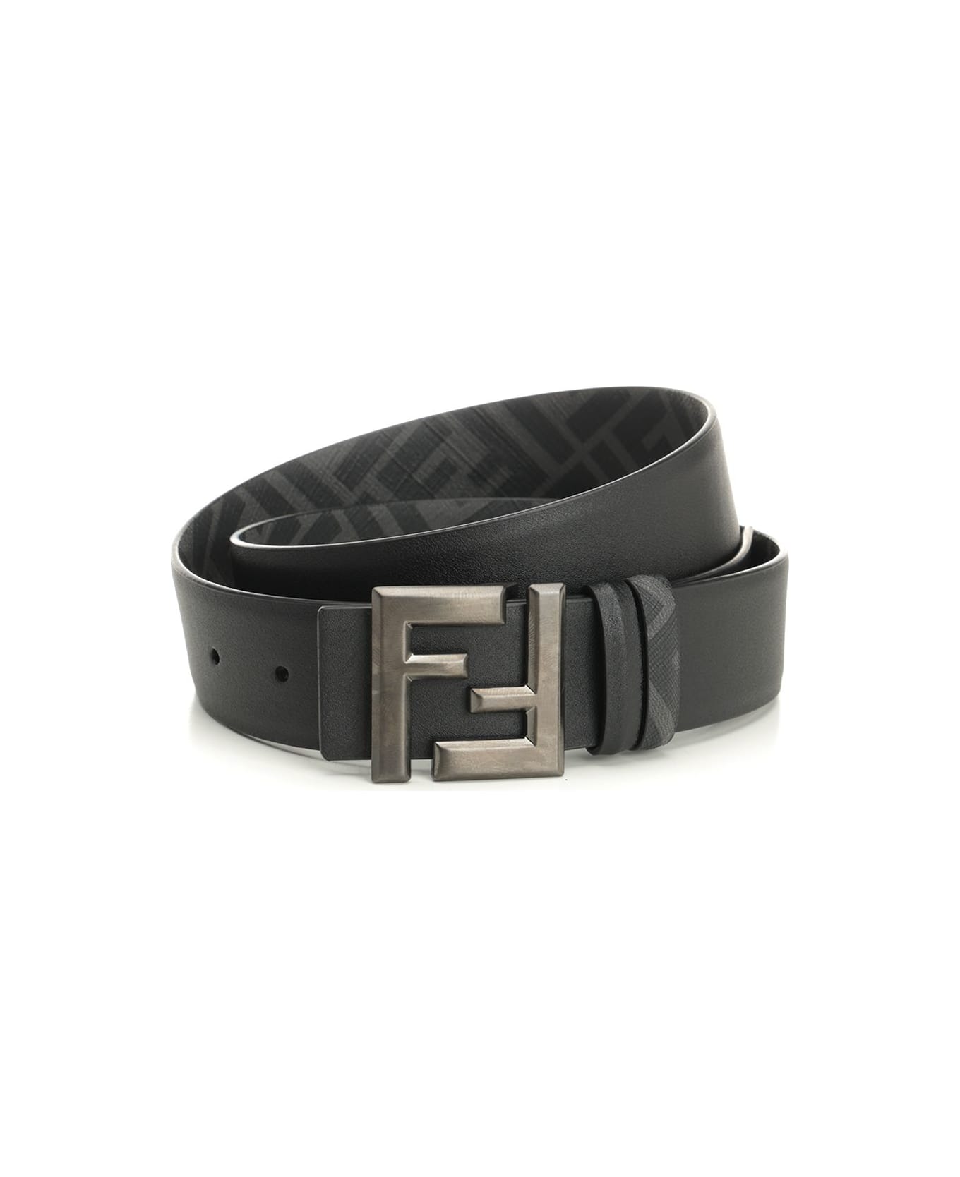 Fendi Reversible Belt With Thin Squared Ff Buckle - Black