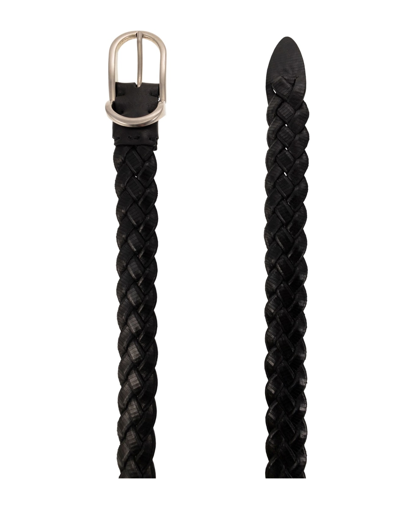 Brunello Cucinelli Braided Engraved Calfskin Belt - Black