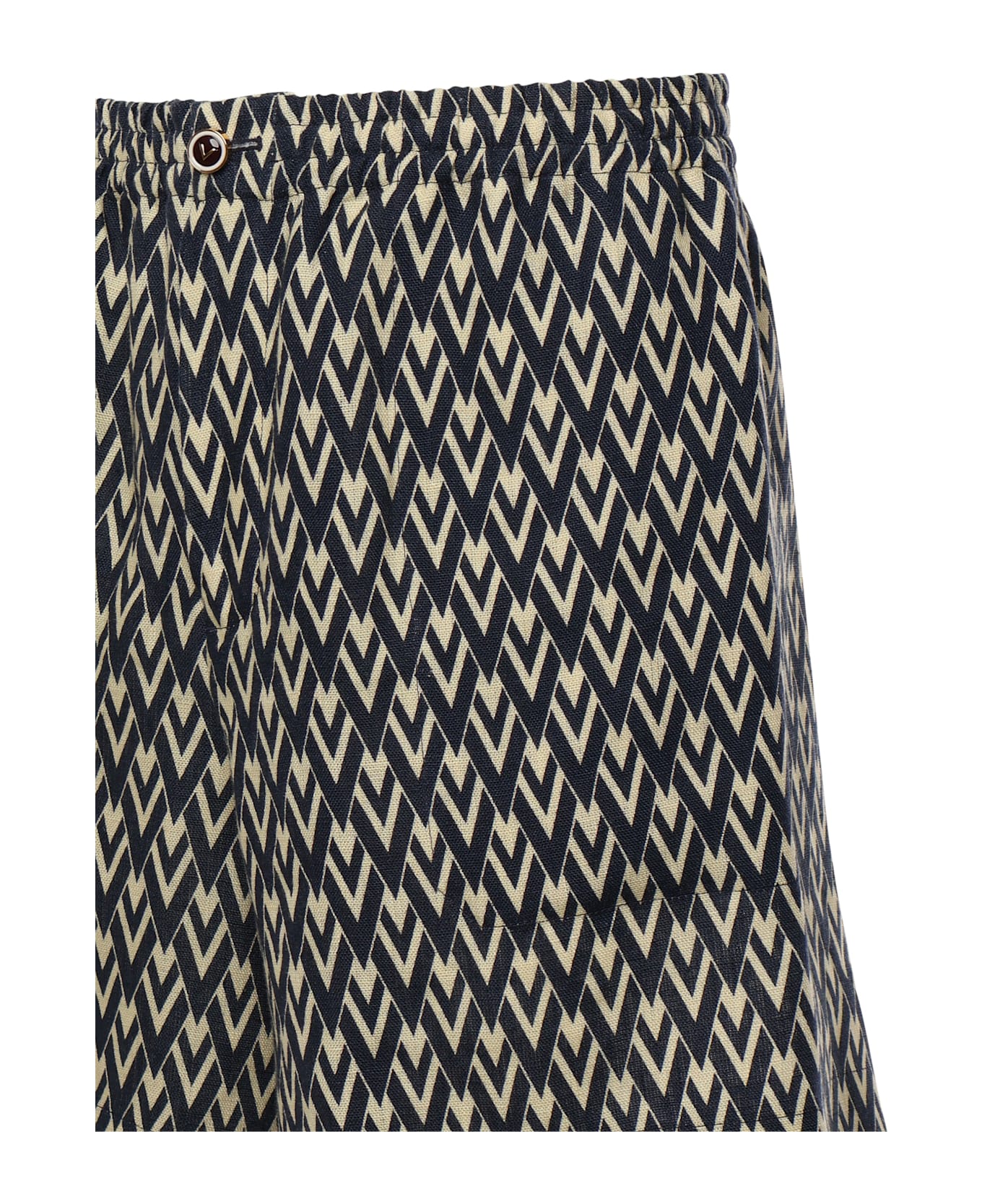 Valentino Bermuda Shorts In Cotton Poplin With All Over Toute La V Print - Blue