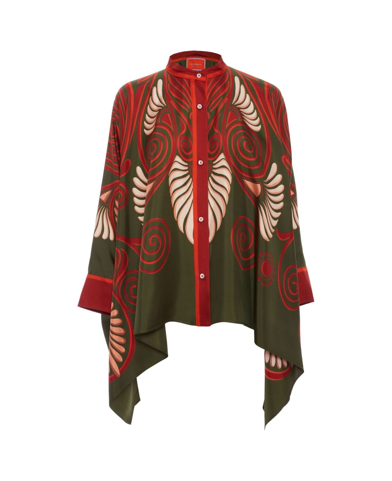 La DoubleJ Foulard Shirt In Kerylos Placée Dark Green In Silk Twill - Kerylos PlacÉe シャツ