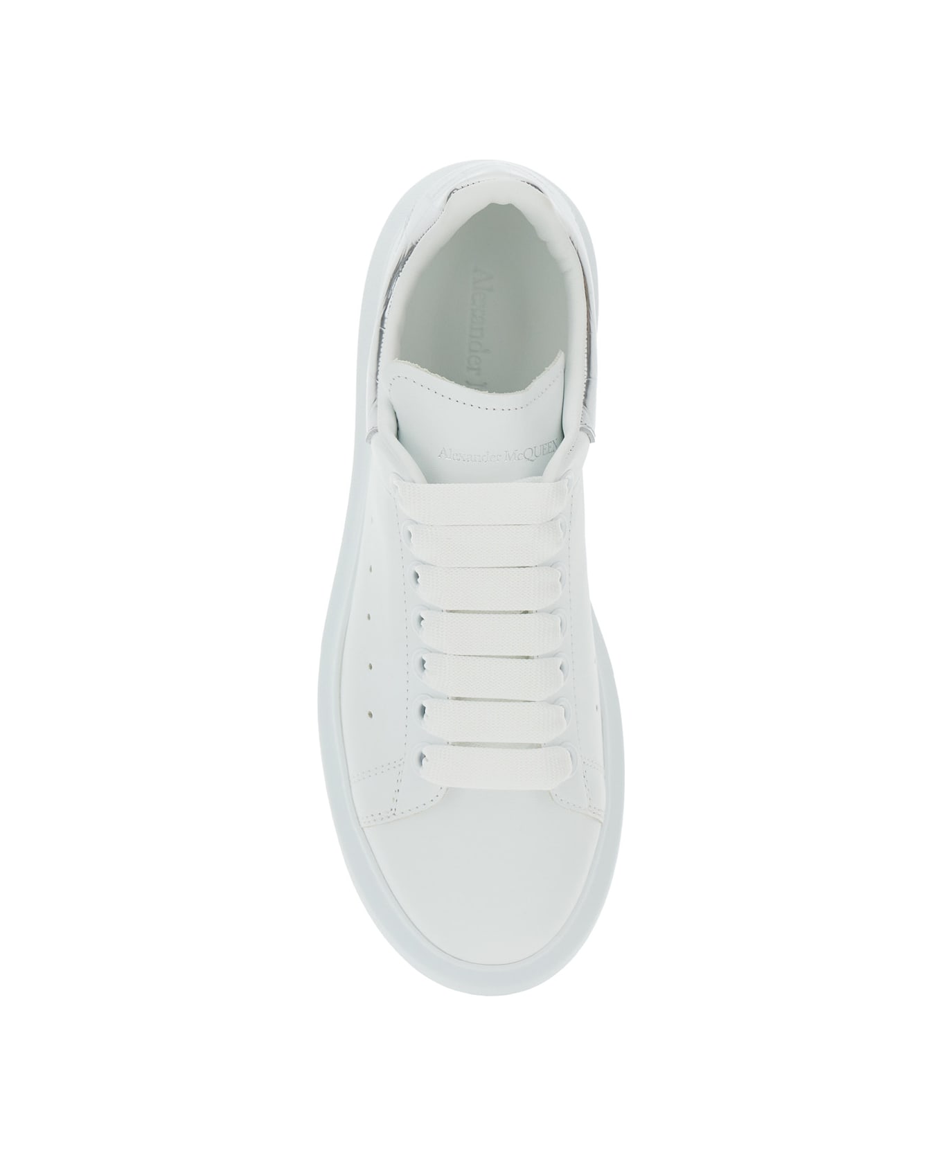Alexander McQueen White Leather Sneakers With Silver Leather Heel - WHITESILVER