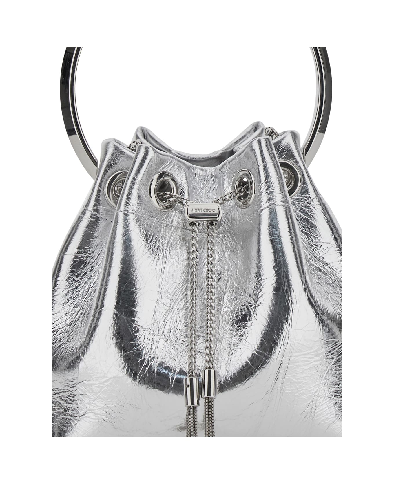 Jimmy Choo 'bon Bon' Metallic Handbag With Metal Bracelet Handle And Chain-link Shoulder Strap In Leather Woman - Metallic