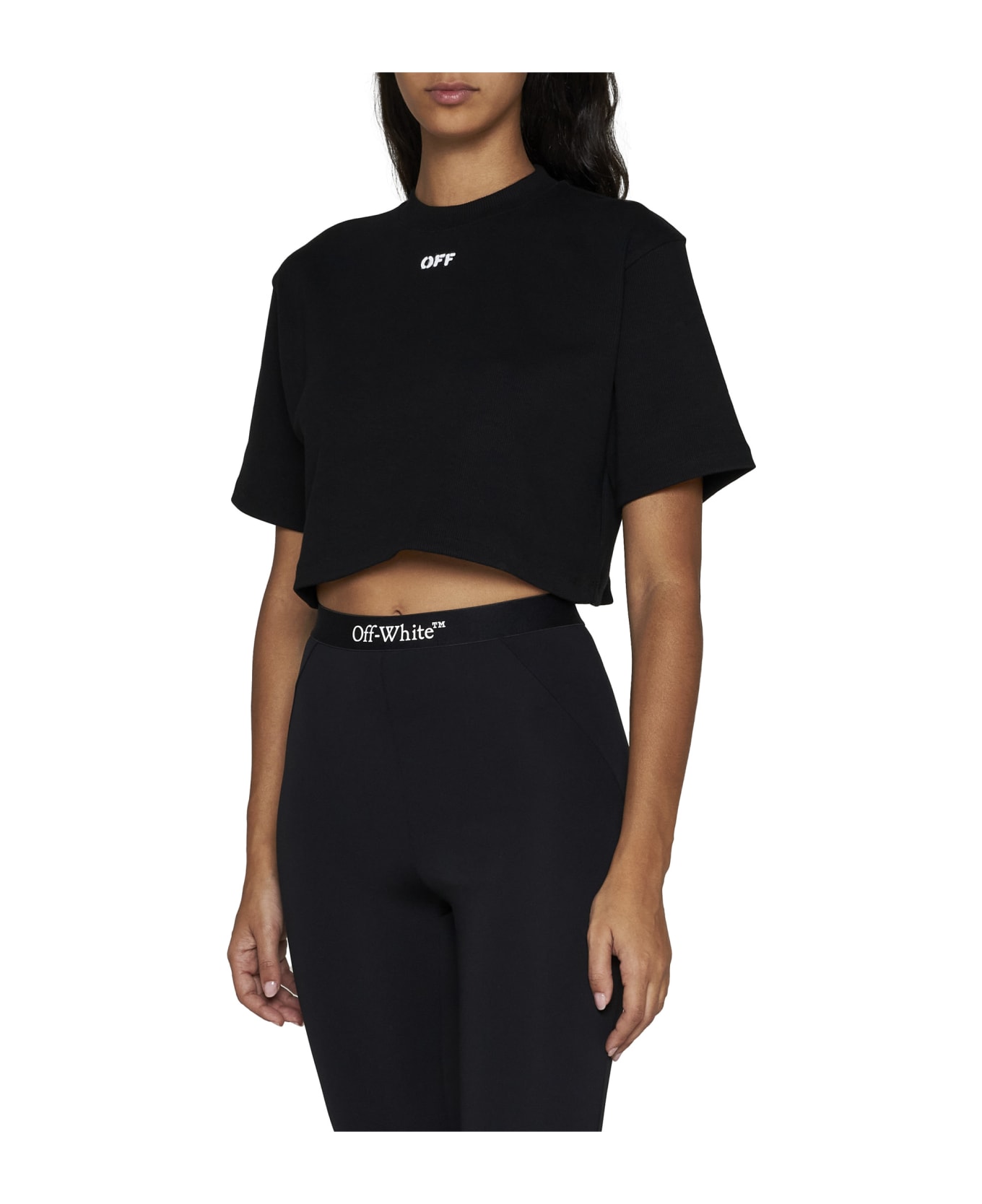 Off-White Off Stamp Ribbed Cropped T-shirt - Black Whit