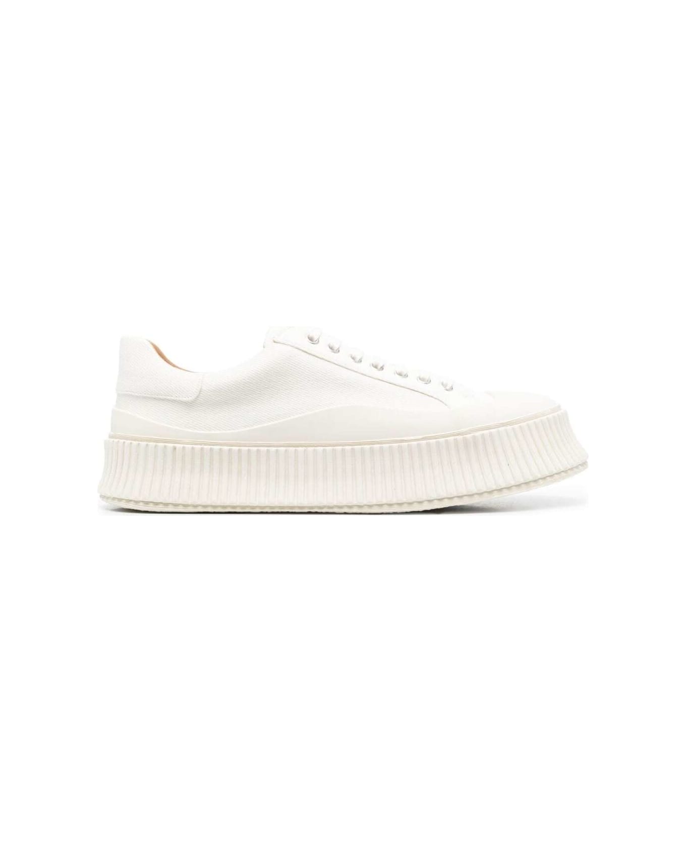 Jil Sander White Ridged Low Top Sneakers In Canvas And Leather Man - White スニーカー
