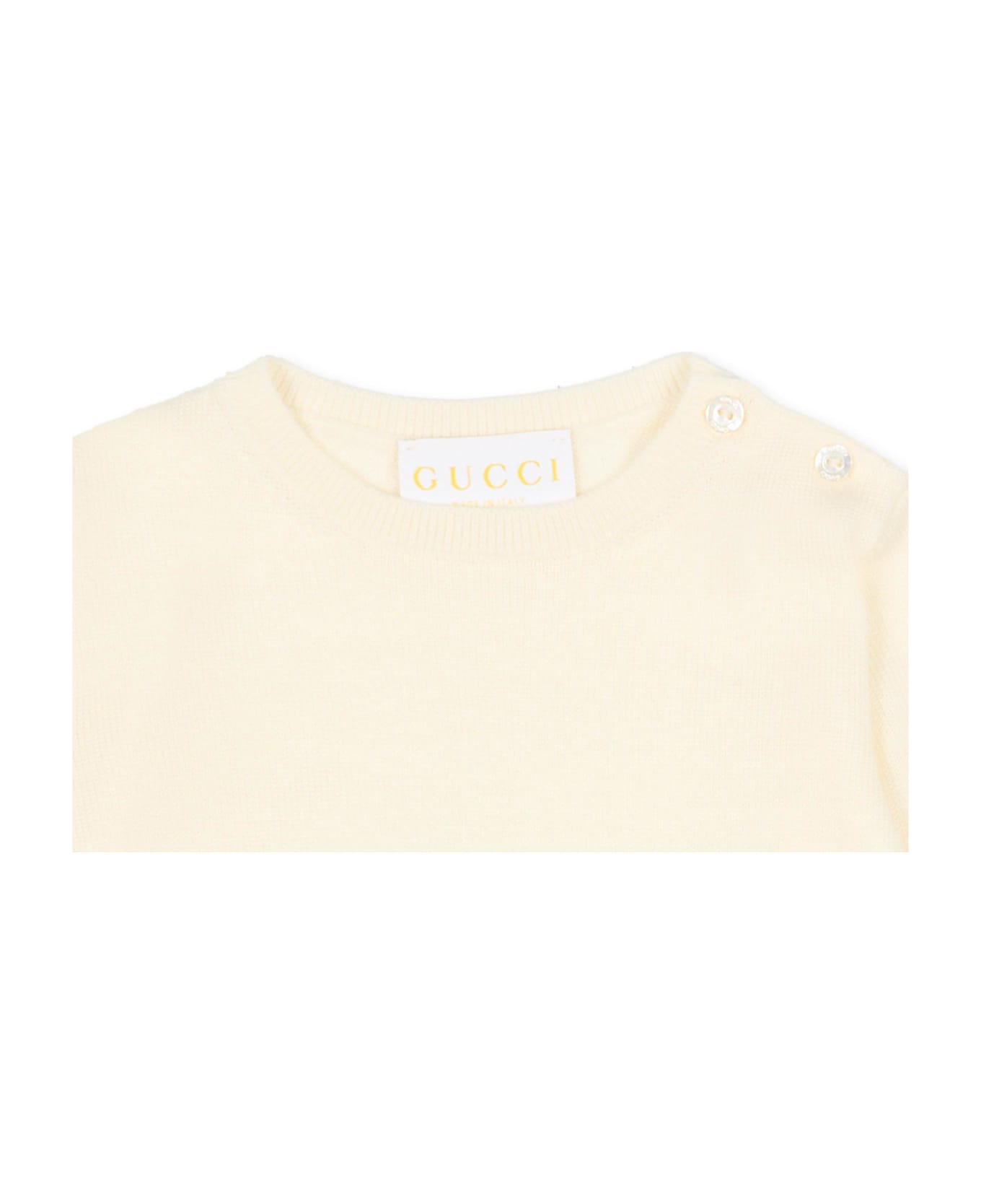 Gucci Ivory Sweater For Babykids With Web Detail - Ivory