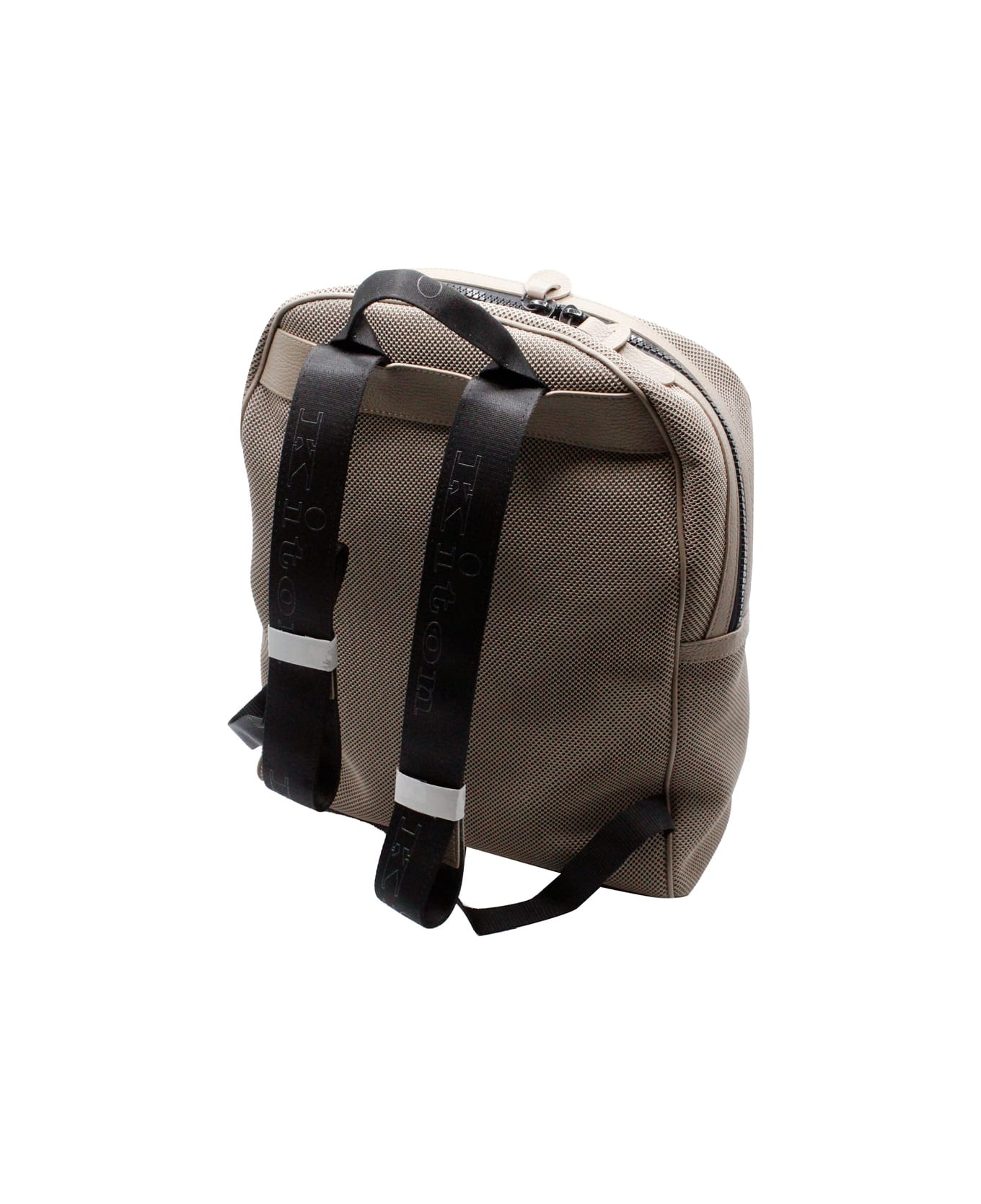 Kiton Backpack In Textured Technical Fabric With Leather Inserts - Taupe