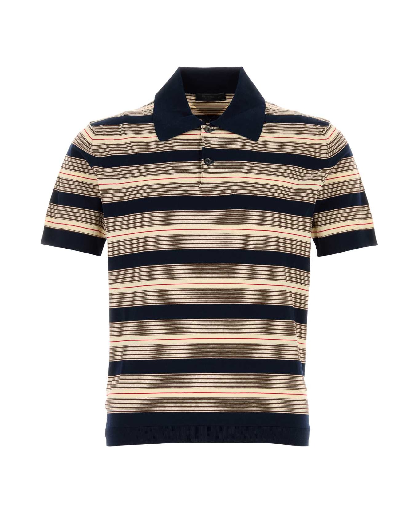 Prada Embroidered Stretch Cotton Blend Polo Shirt - BLU