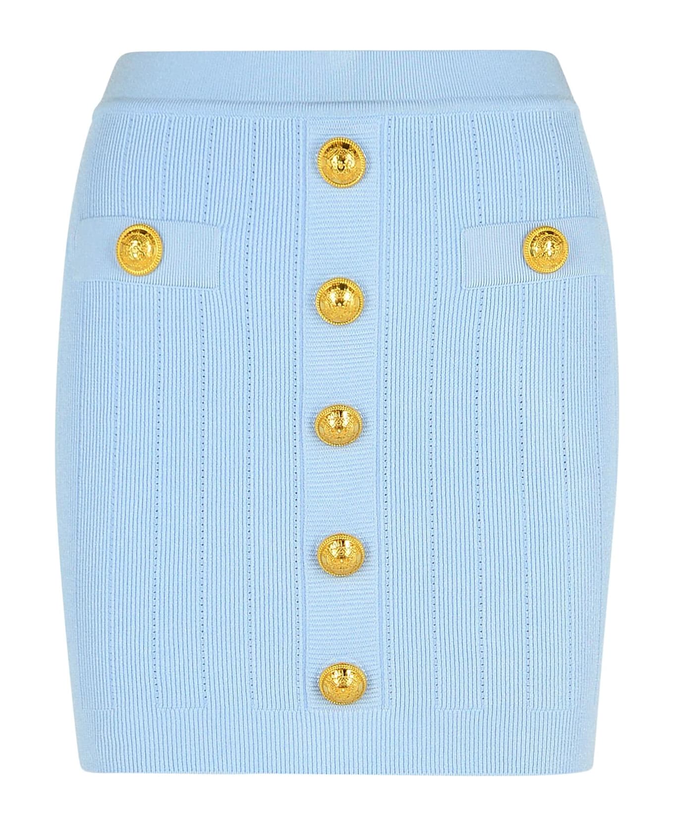 Balmain Light Blue Viscose Blend Miniskirt - Light Blue