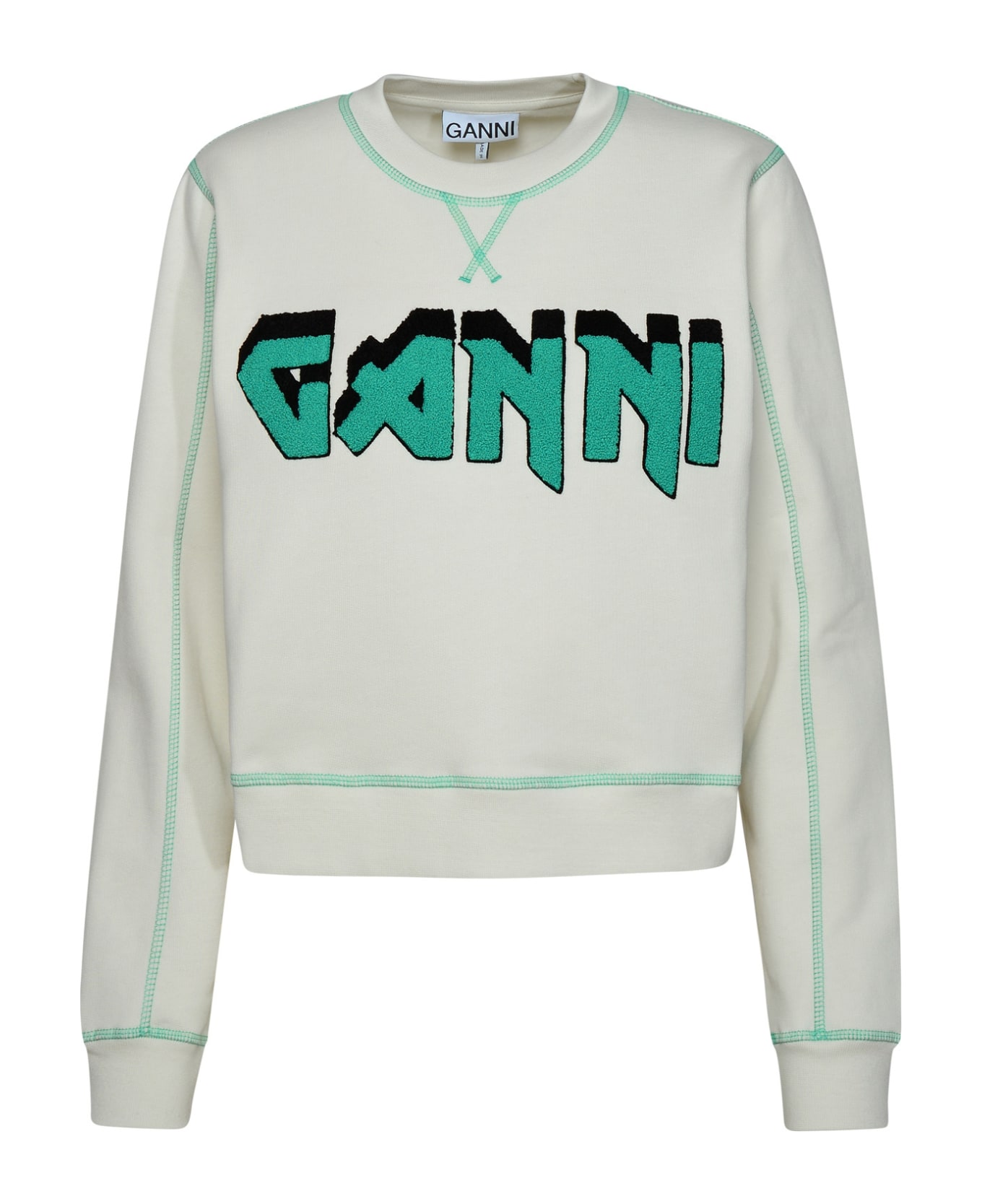 Ganni 'isoli Rock' Bio Ivory Cotton Sweatshirt - Ivory フリース