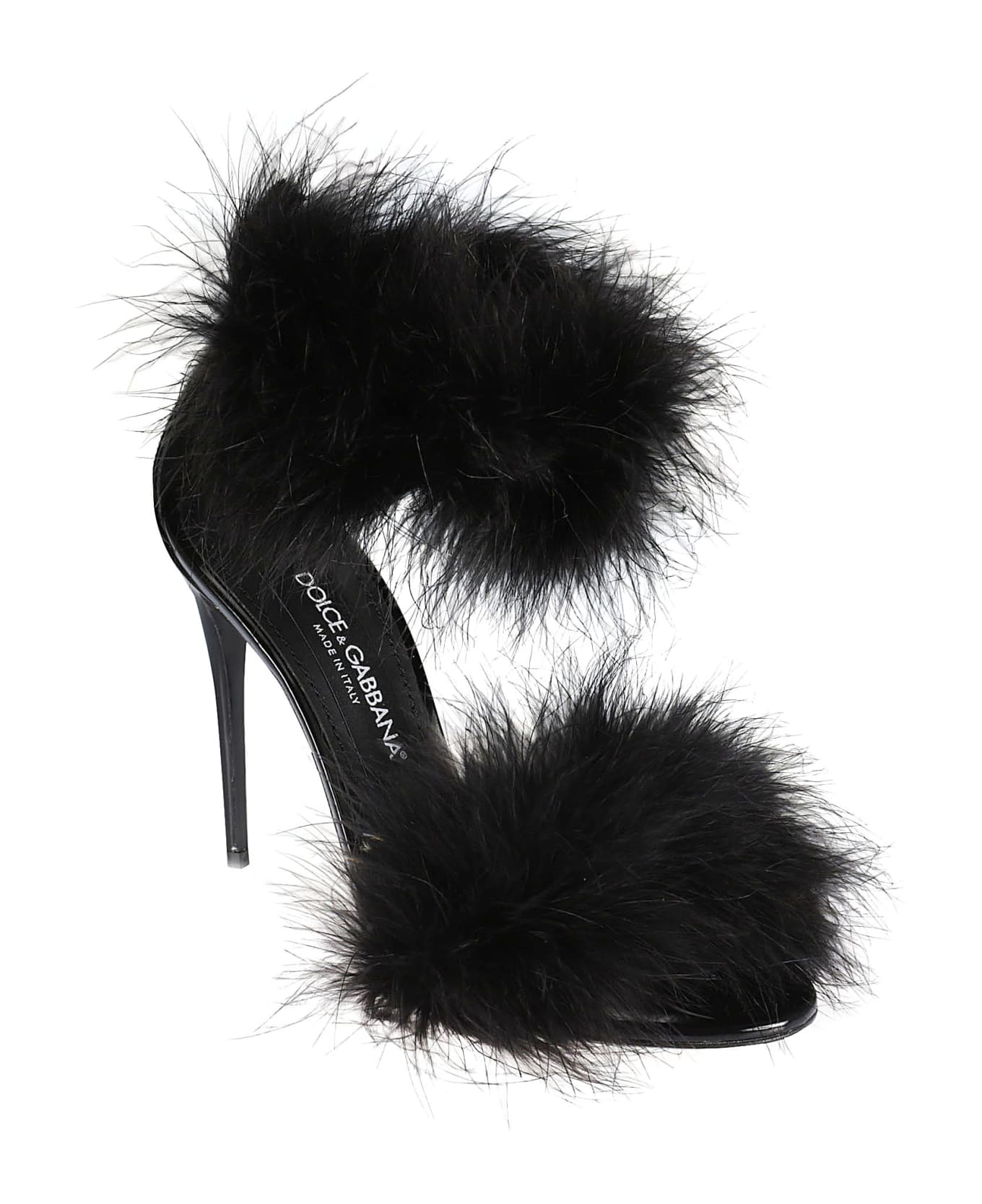 Dolce & Gabbana Fur Applique Ankle Strap Sandals - Black