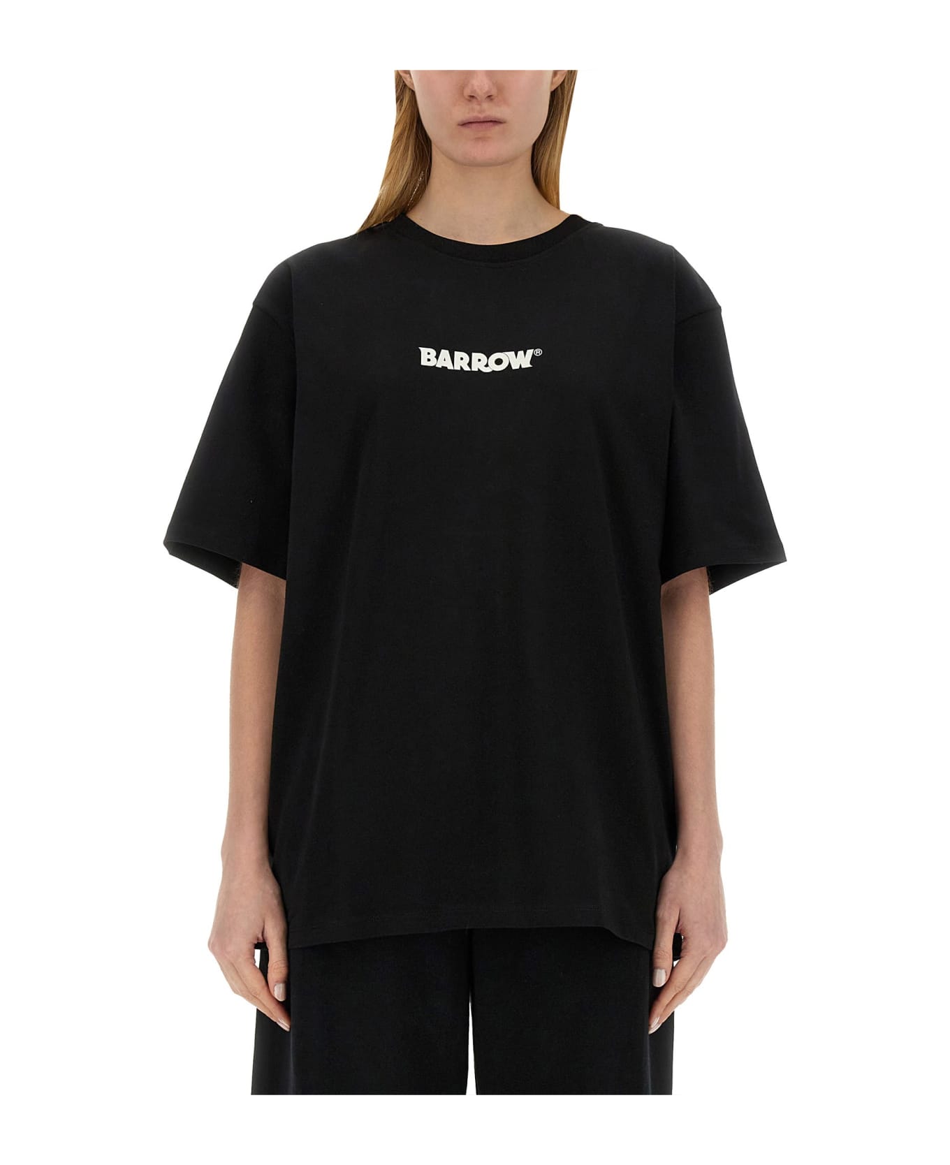 Barrow Black T-shirt With Front And Back Logo Print - Black