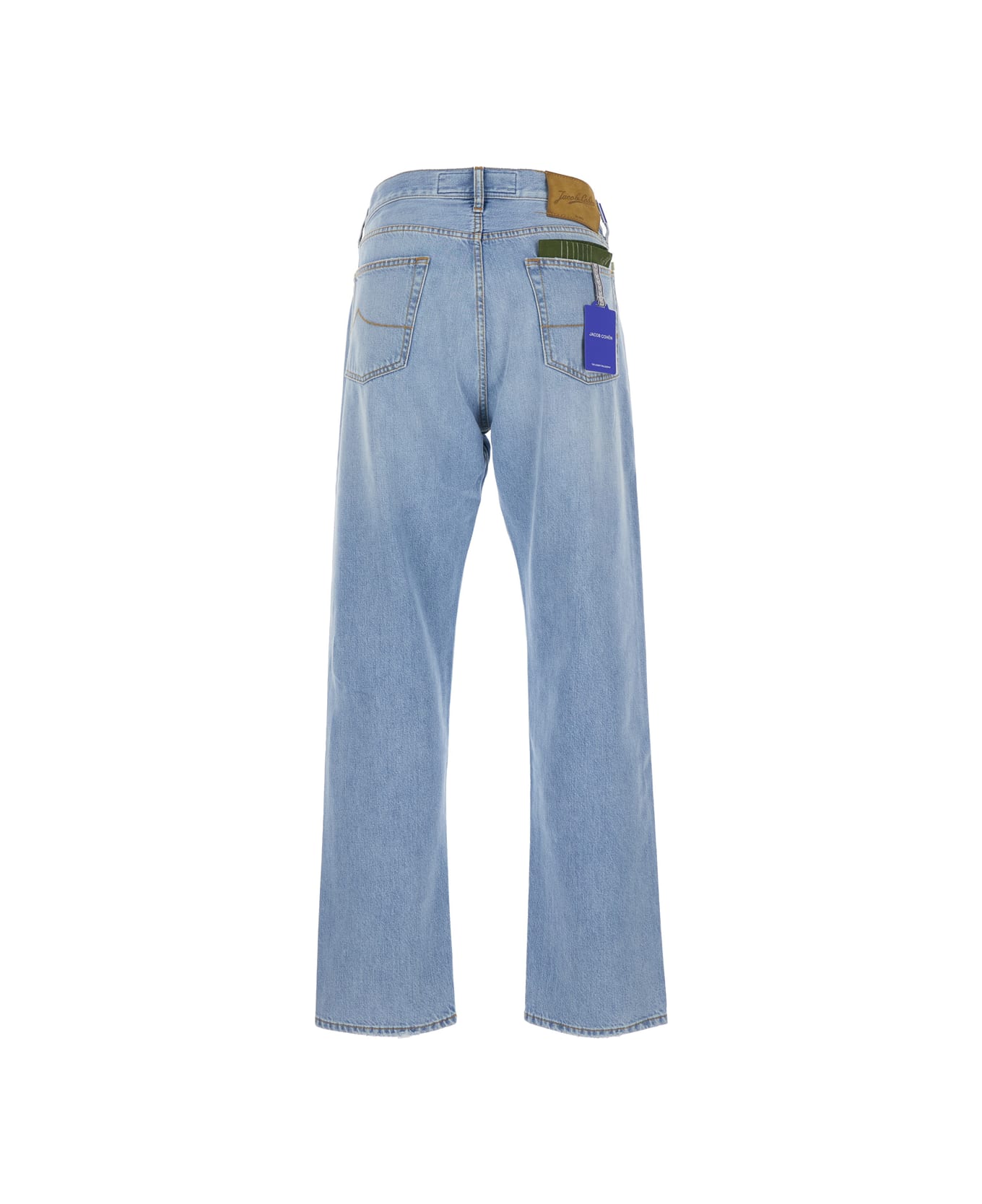 Jacob Cohen Light Blue Five Pocket Jeans With Logo Patch On The Back In Denim Man - Light blue