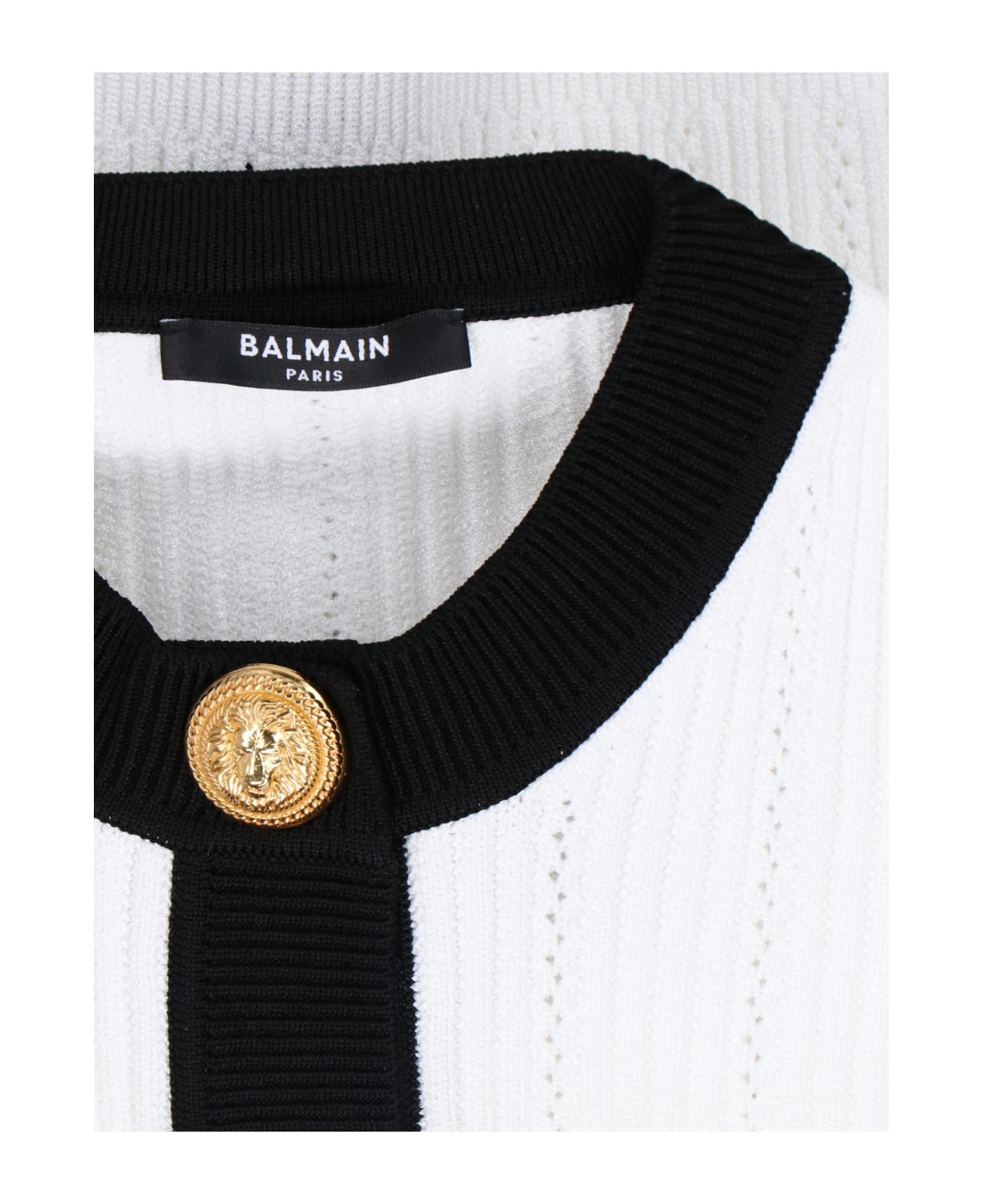 Balmain Ls Buttoned Round Neck Knit Cardigan - White カーディガン