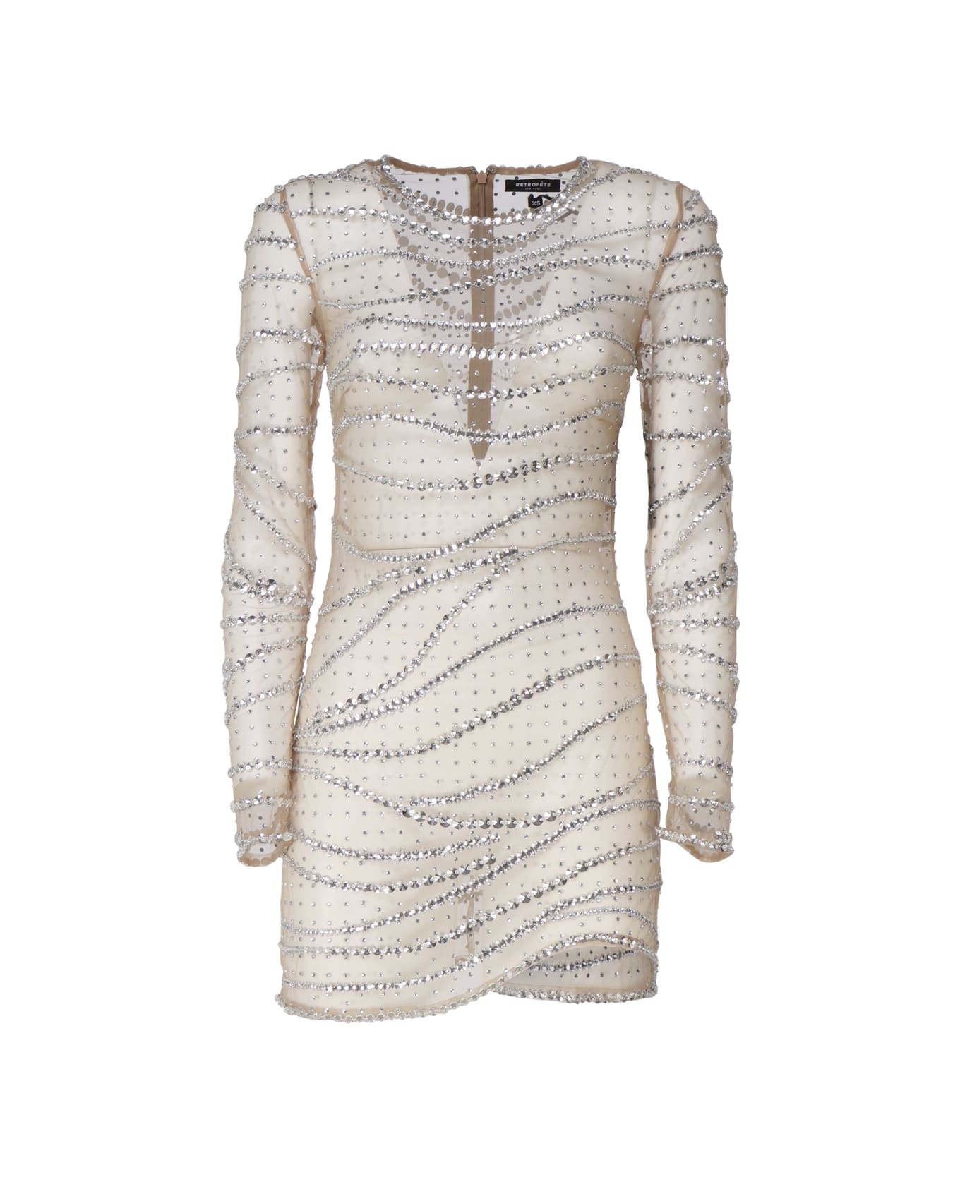 retrofete Short Dress With Raes Decoration - NUDE,silver