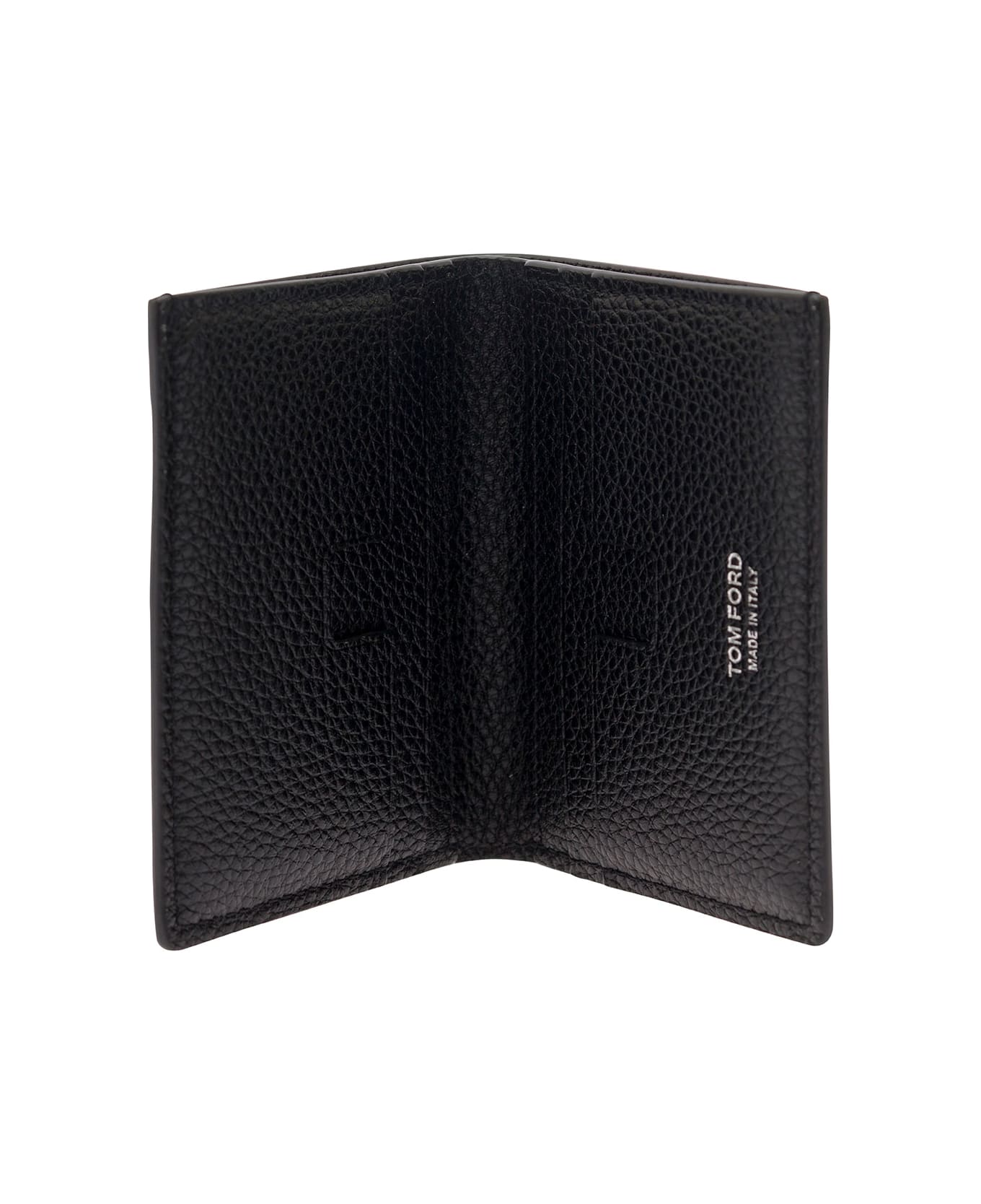 Tom Ford Black Card-wallet With Embossed Logo In Hammered Leather Man - Black