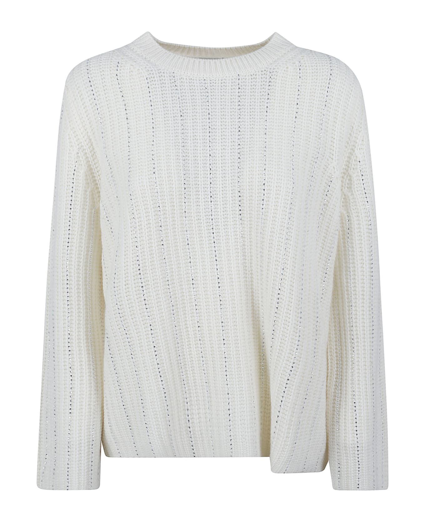 Allude Crystal Embellished Stripe Sweater - White ニットウェア