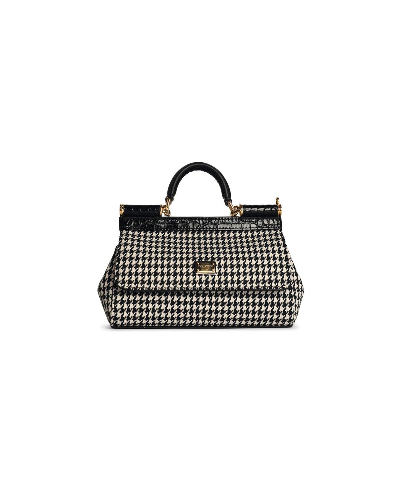 Dolce & Gabbana Small 'sicily' Black Wool Blend Bag - PIED POULE