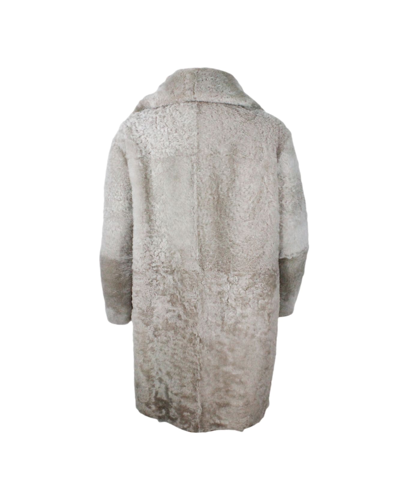 Brunello Cucinelli Long Coat In Precious And Refined Shearling Sheepskin With Zip Closure Embellished With Rows Of Brilliant Jewels And With Front Pockets - Beige