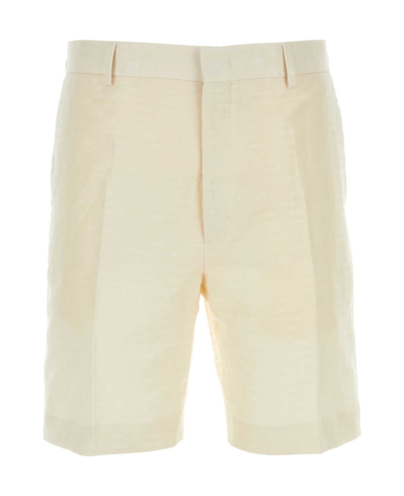 Fendi Ivory Linen Bermuda Shorts - AVORIO