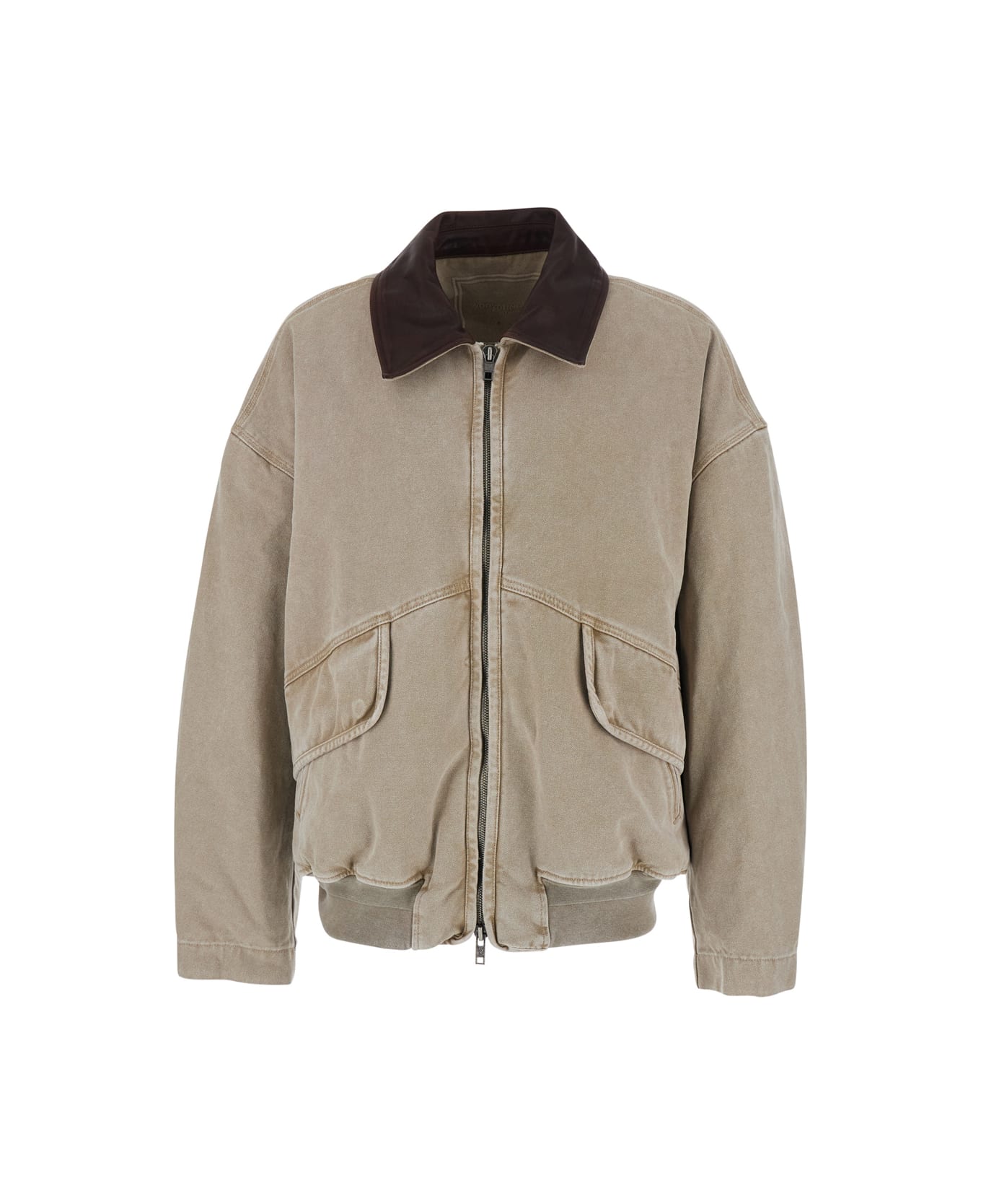 WOOYOUNGMI Beige Jacket With Contrasting Collar And Distressed Effect In Cotton Blend Man - Beige